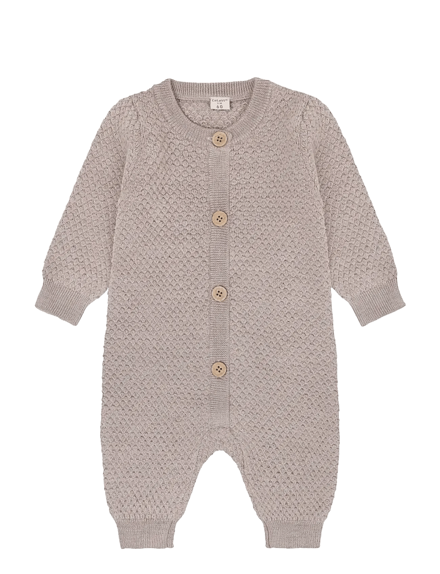 CeLaVi - Jumpsuit - Knitted - baselayer til baby - mocha meringue melange - 0