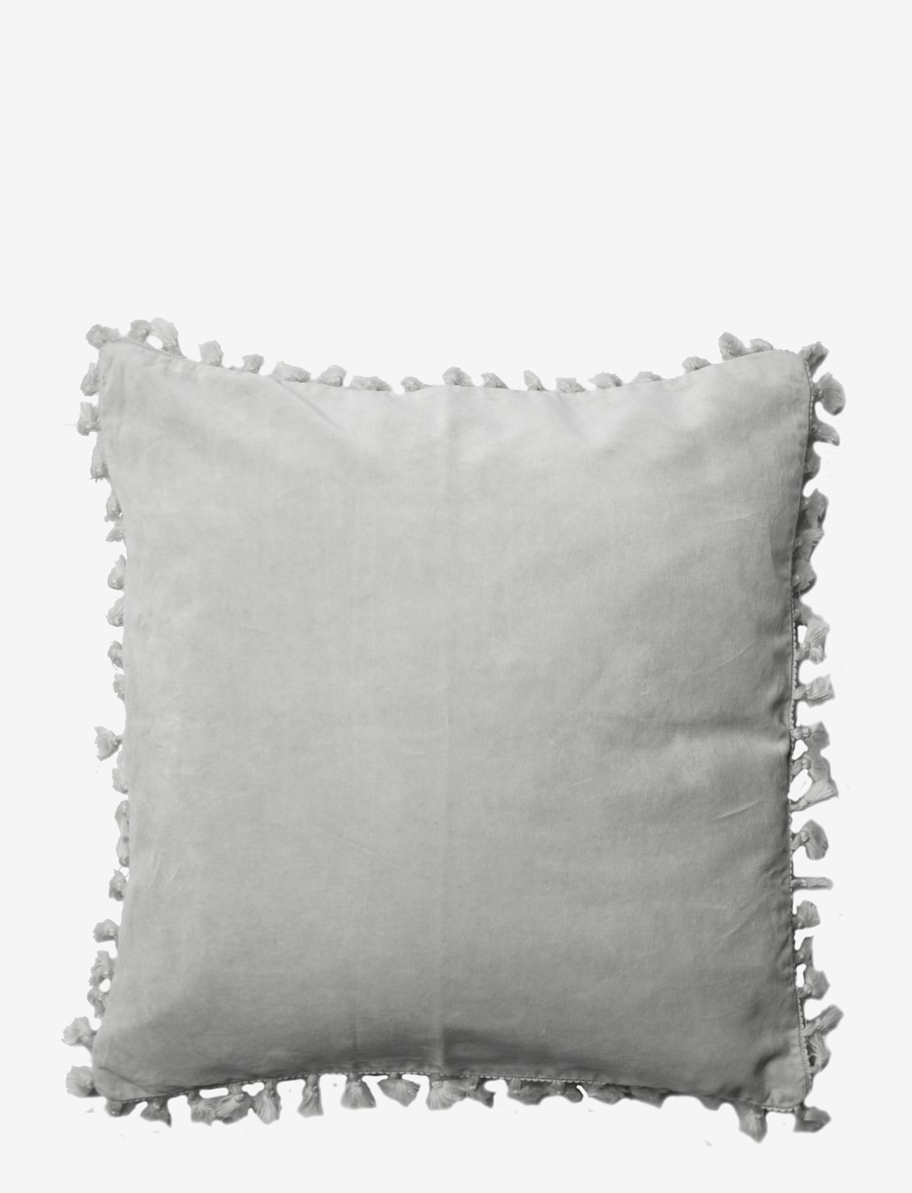 C'est Bon - Cushion cover velvet cotton w fringe - lowest prices - light grey - 0