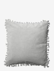 Cushion cover velvet cotton w fringe - LIGHT GREY