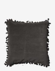 Cushion cover velvet cotton w fringe - ANTHRACITE