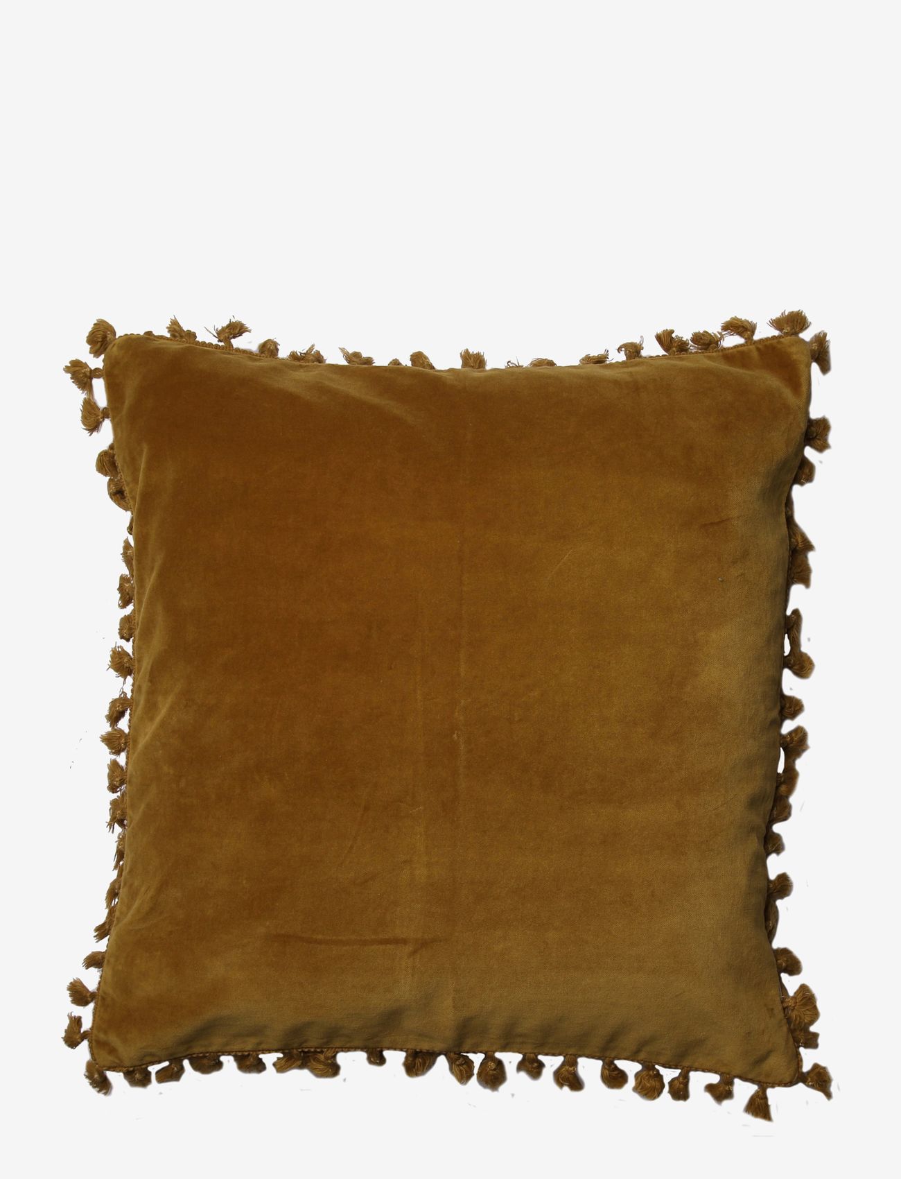 C'est Bon - Cushion cover velvet cotton w fringe - lägsta priserna - dark yellow - 0