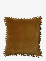 Cushion cover velvet cotton w fringe - DARK YELLOW