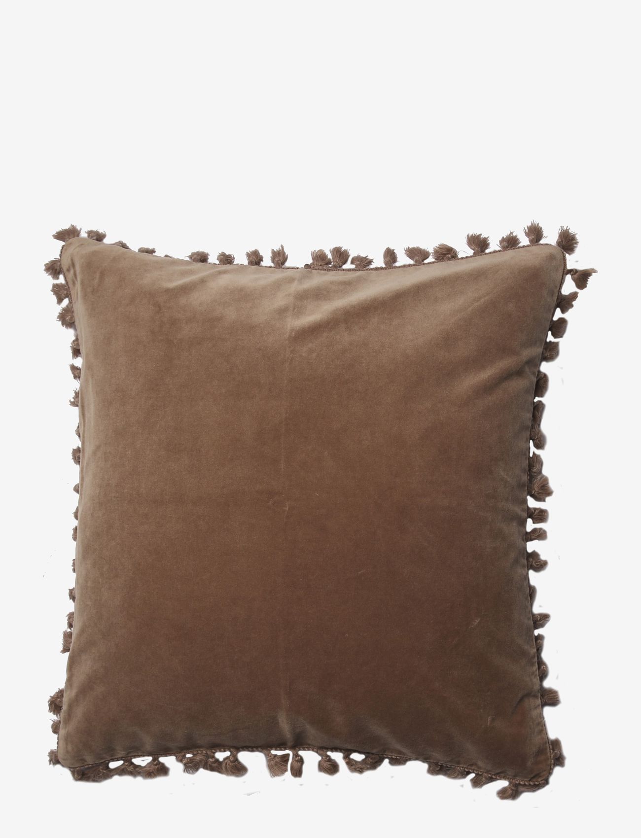 C'est Bon - Cushion cover velvet cotton w fringe - lägsta priserna - light mokka - 0