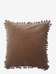 Cushion cover velvet cotton w fringe - LIGHT MOKKA