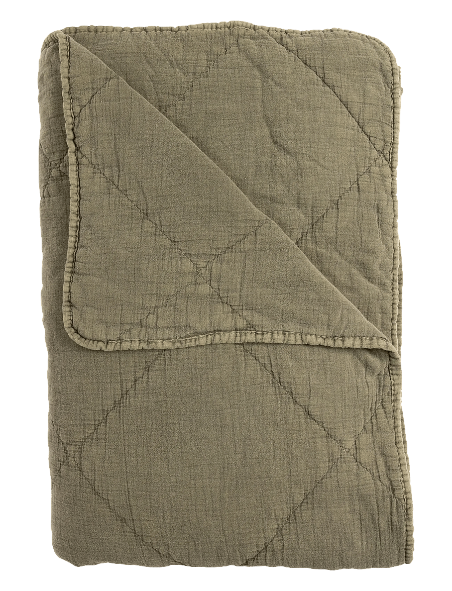 C'est Bon - Plaid cotton w linentassels - tagesdecken - army - 0