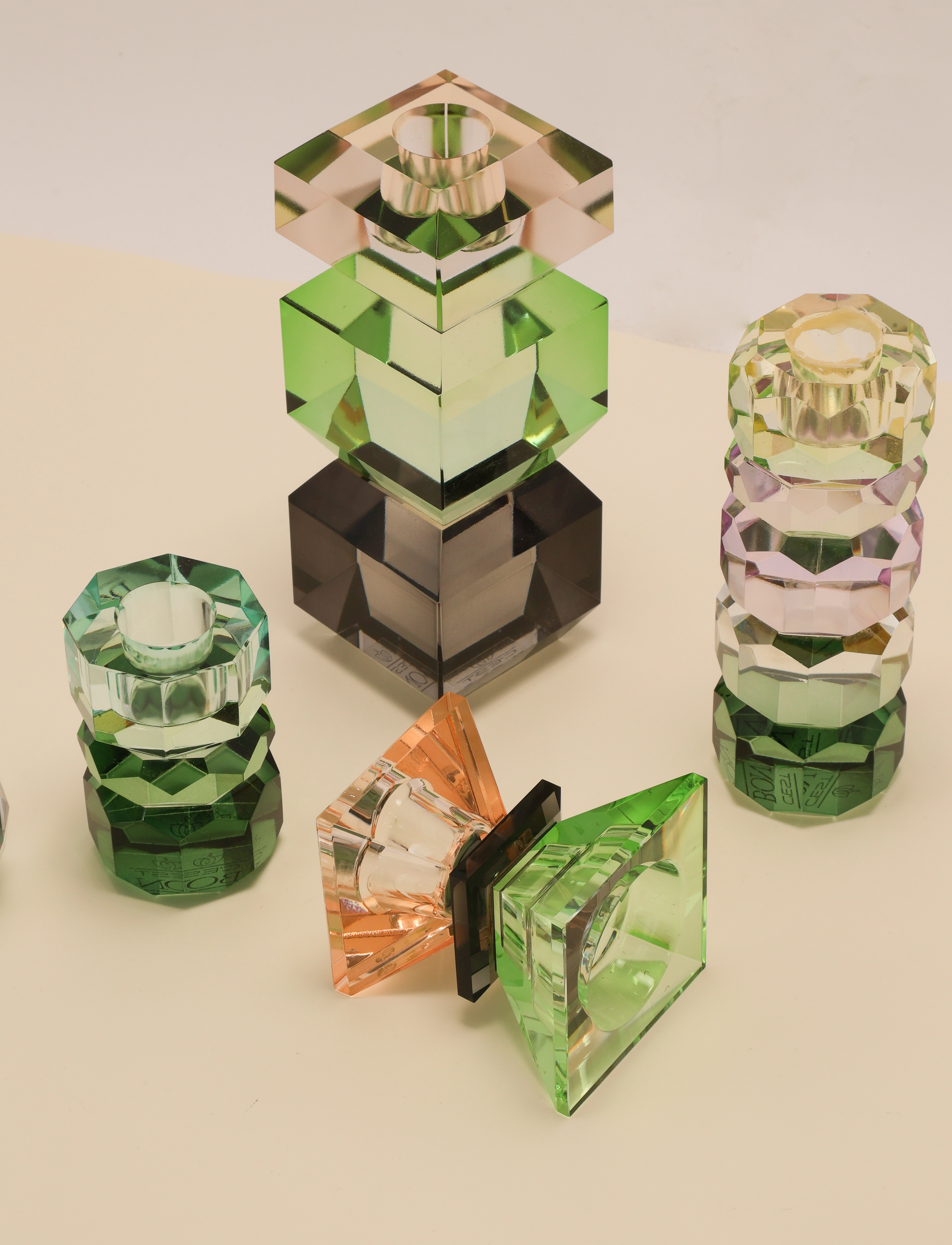 C'est Bon - Crystal candle holder - peach/green/smoke - 2