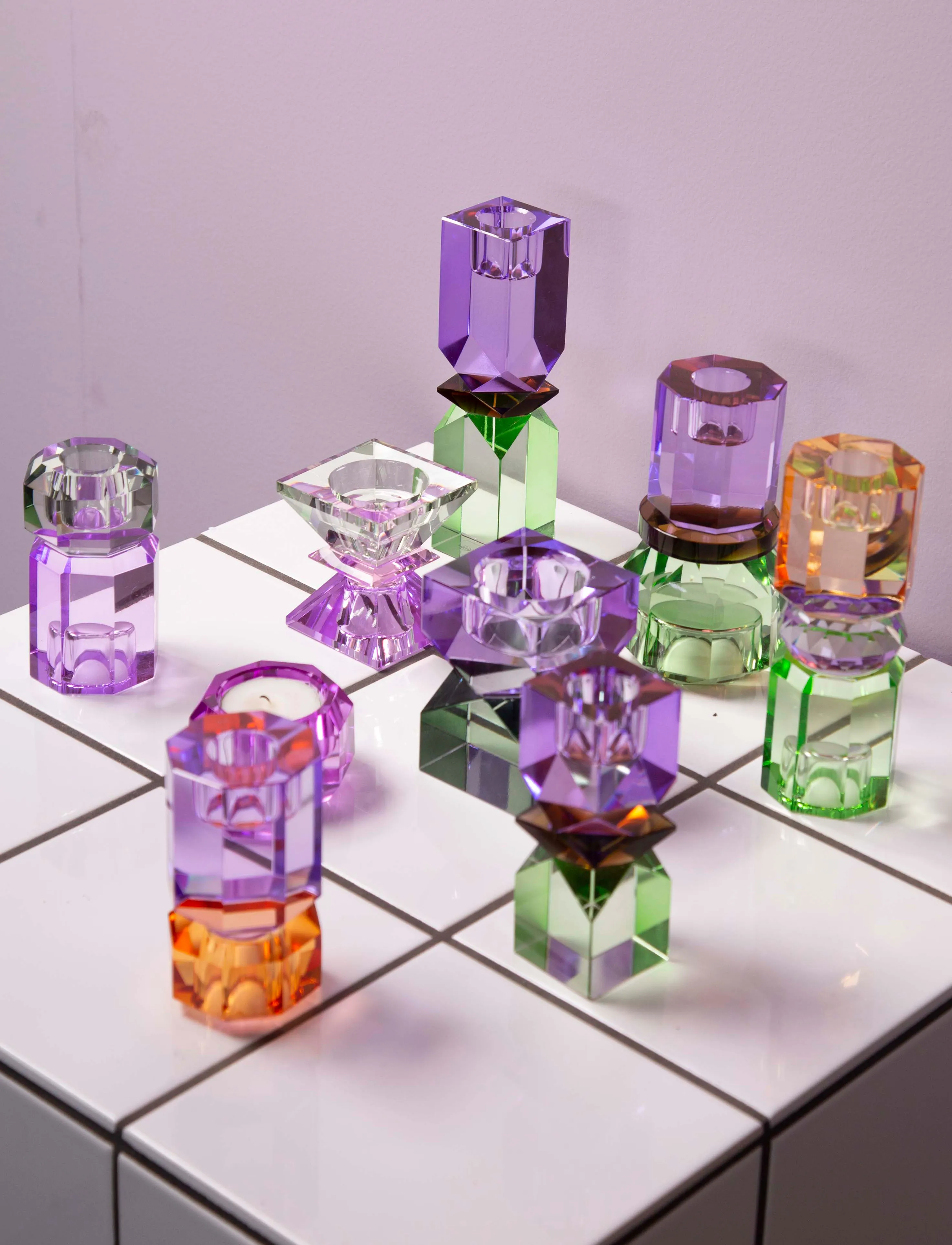 C'est Bon - Crystal candle holder - olive/violet - 5