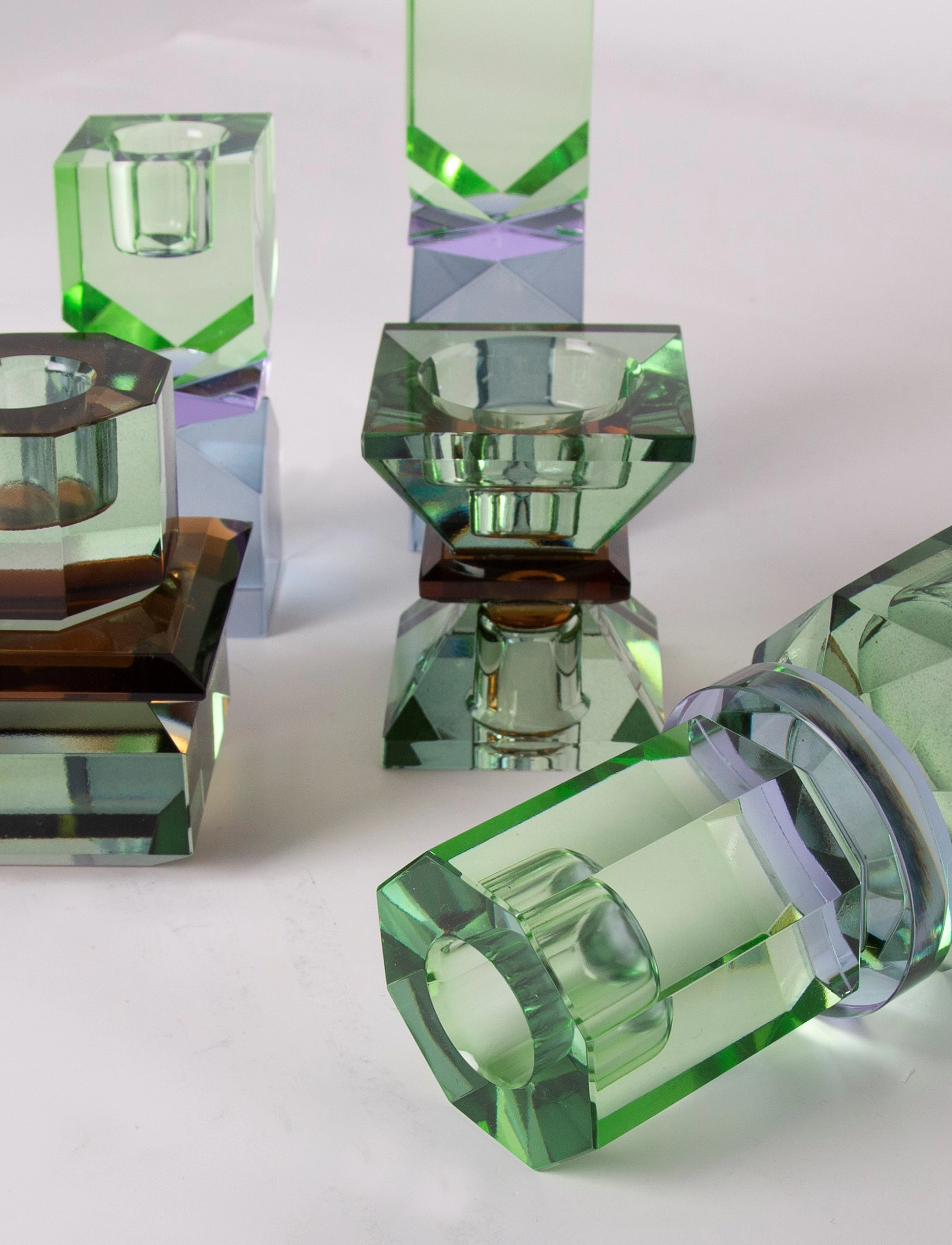 C'est Bon - Crystal candle holder - laveste priser - mint/violet/olive - 3
