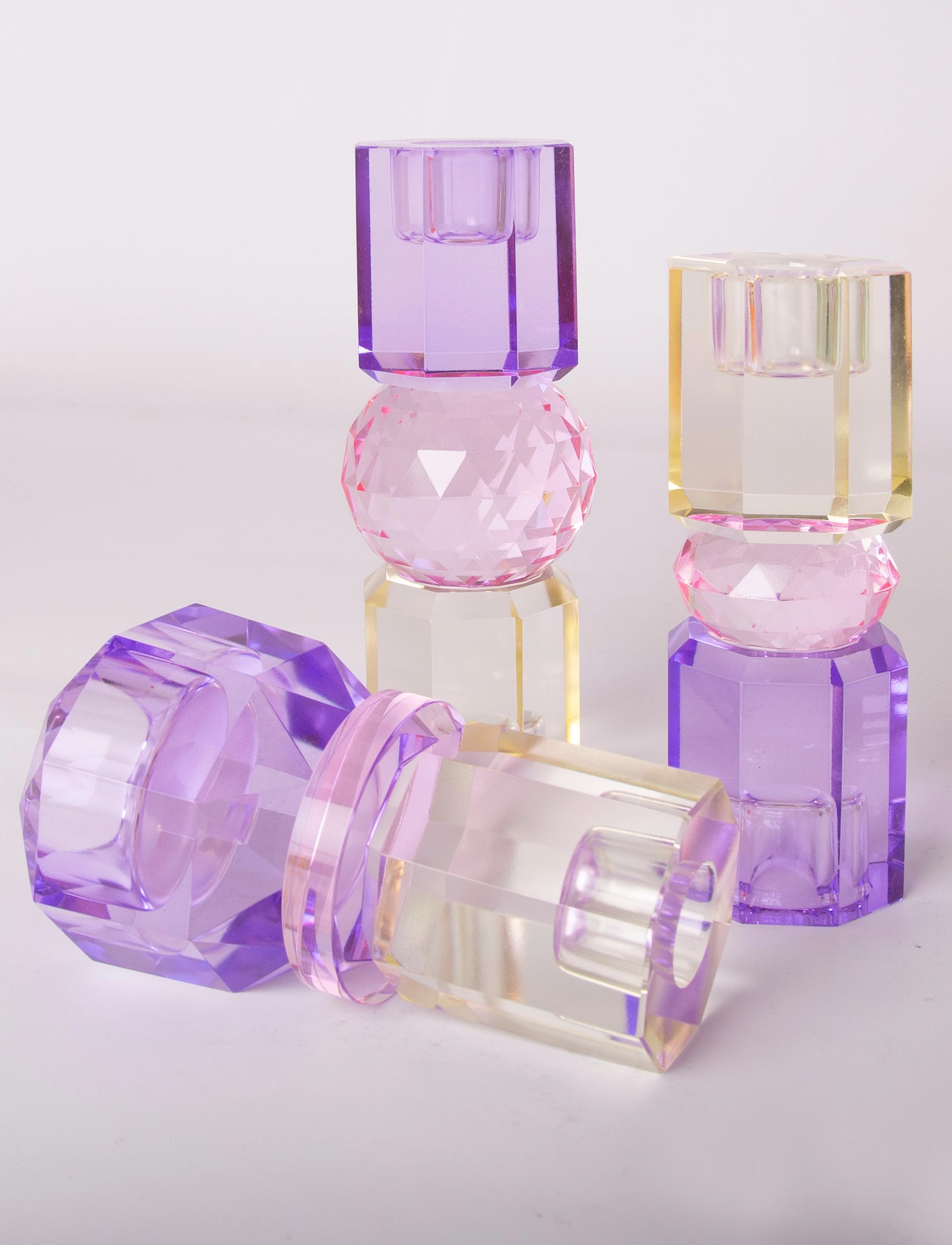C'est Bon - Crystal candle holder - laveste priser - butter/baby pink/violet - 3