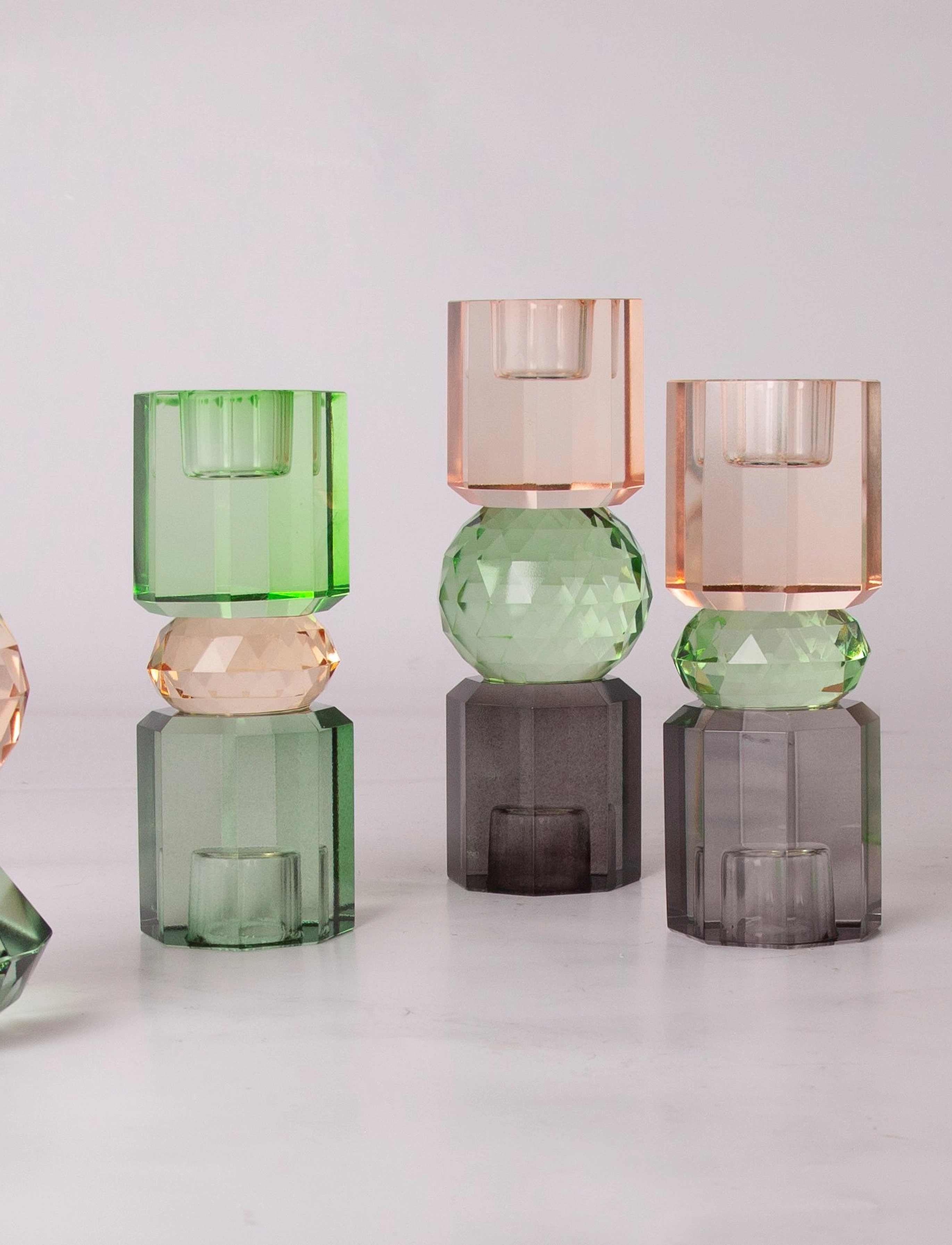 C'est Bon - Crystal candle holder - peach/green/smoke - 2