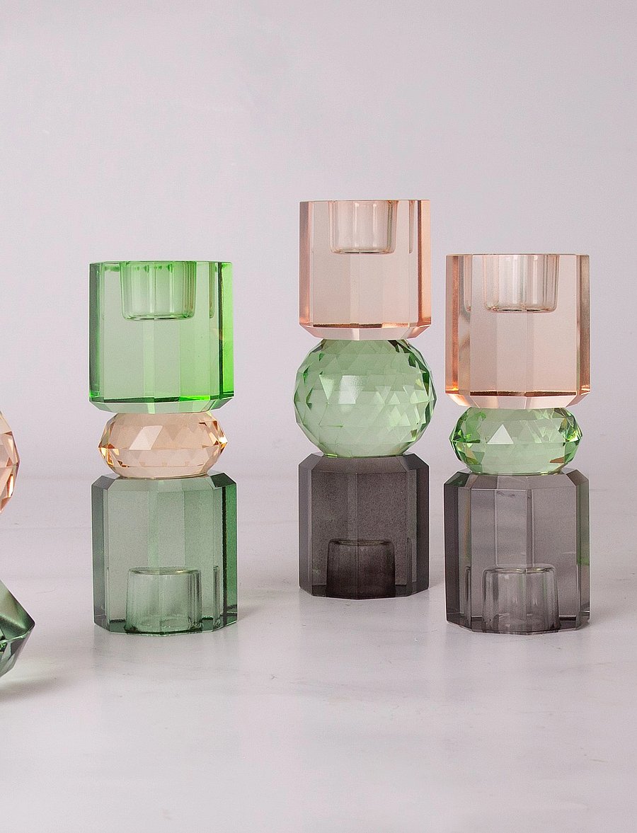 C'est Bon - Crystal candle holder - peach/green/smoke - 2