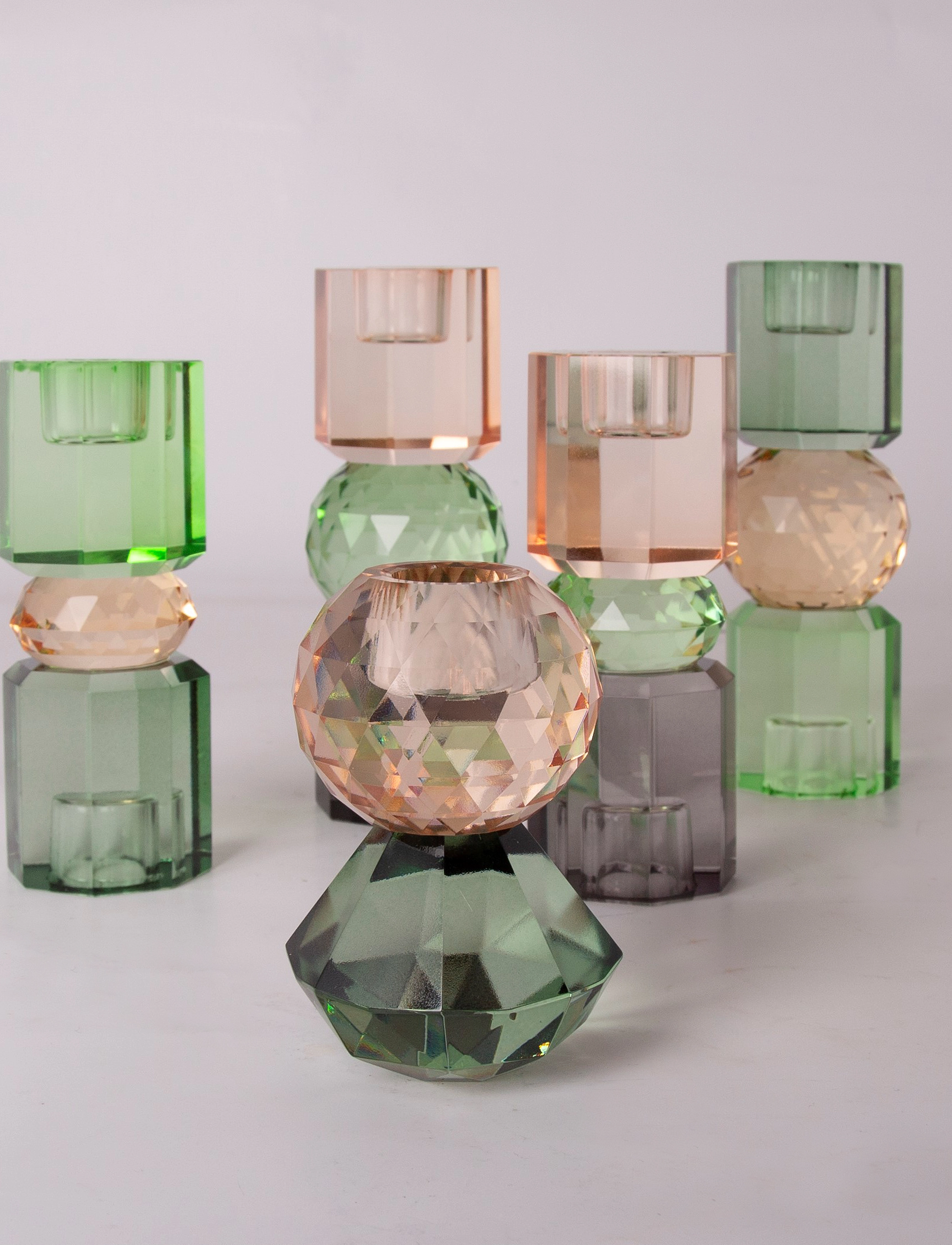 C'est Bon - Crystal candle holder - peach/green/smoke - 3