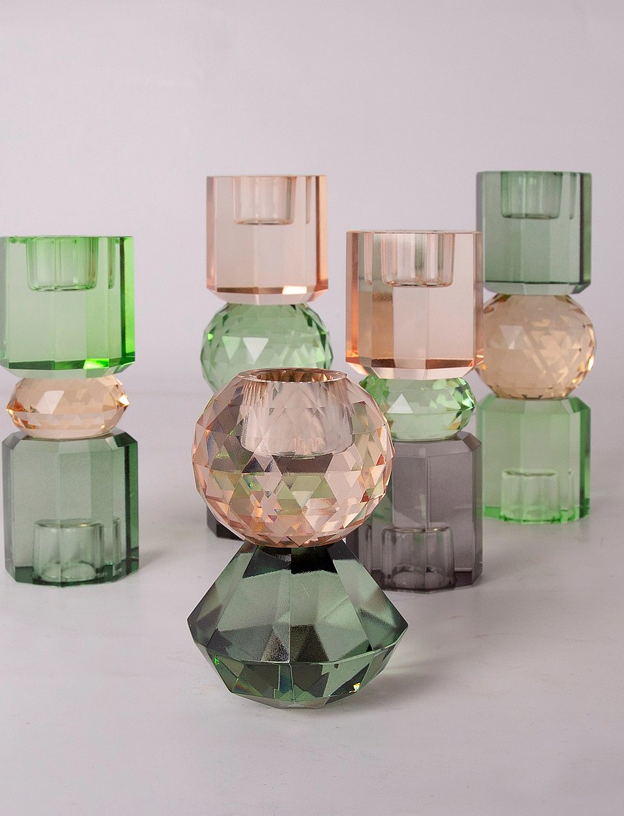 C'est Bon - Crystal candle holder - peach/green/smoke - 3