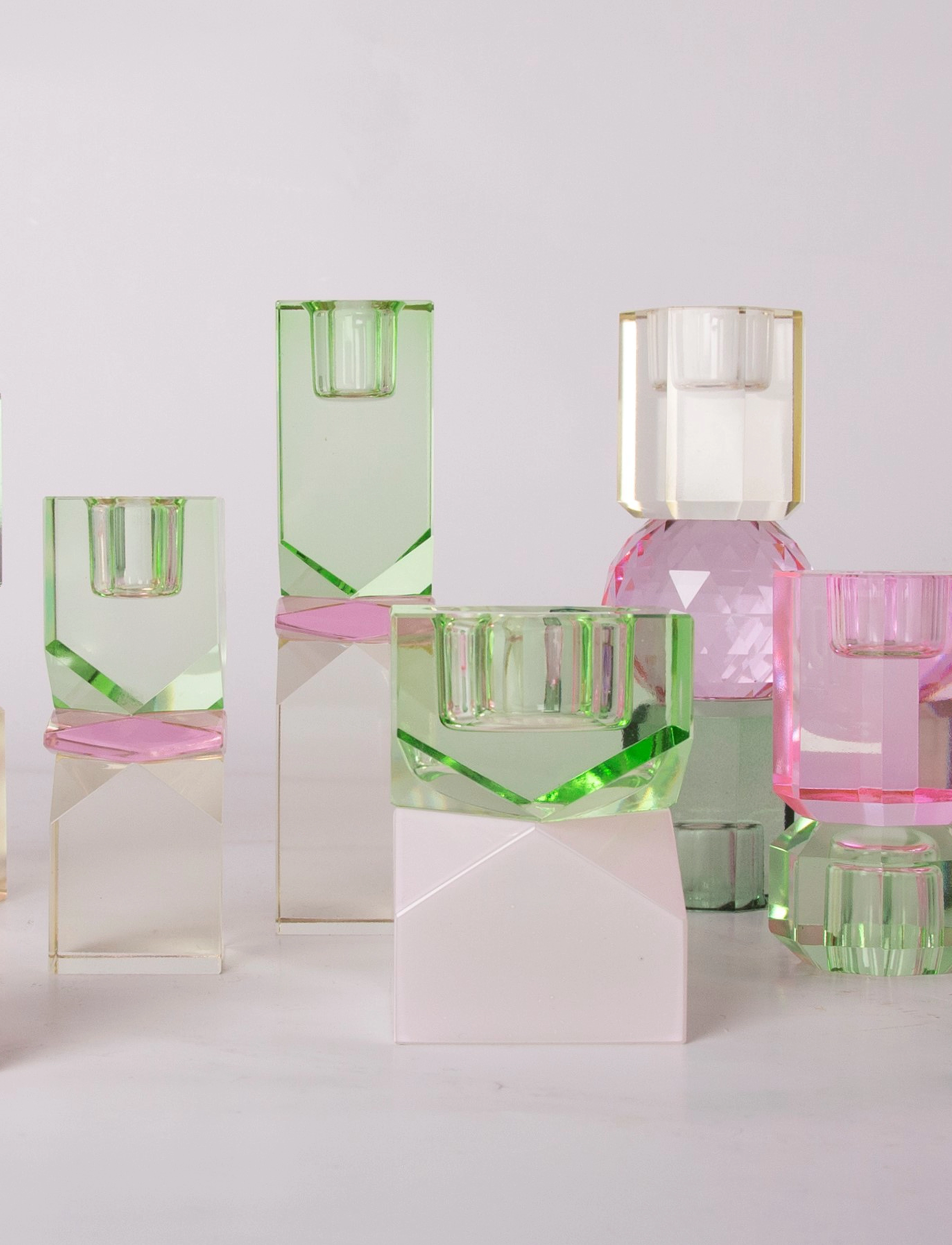 C'est Bon - Crystal candle holder - mint/baby pinkt/butter - 2