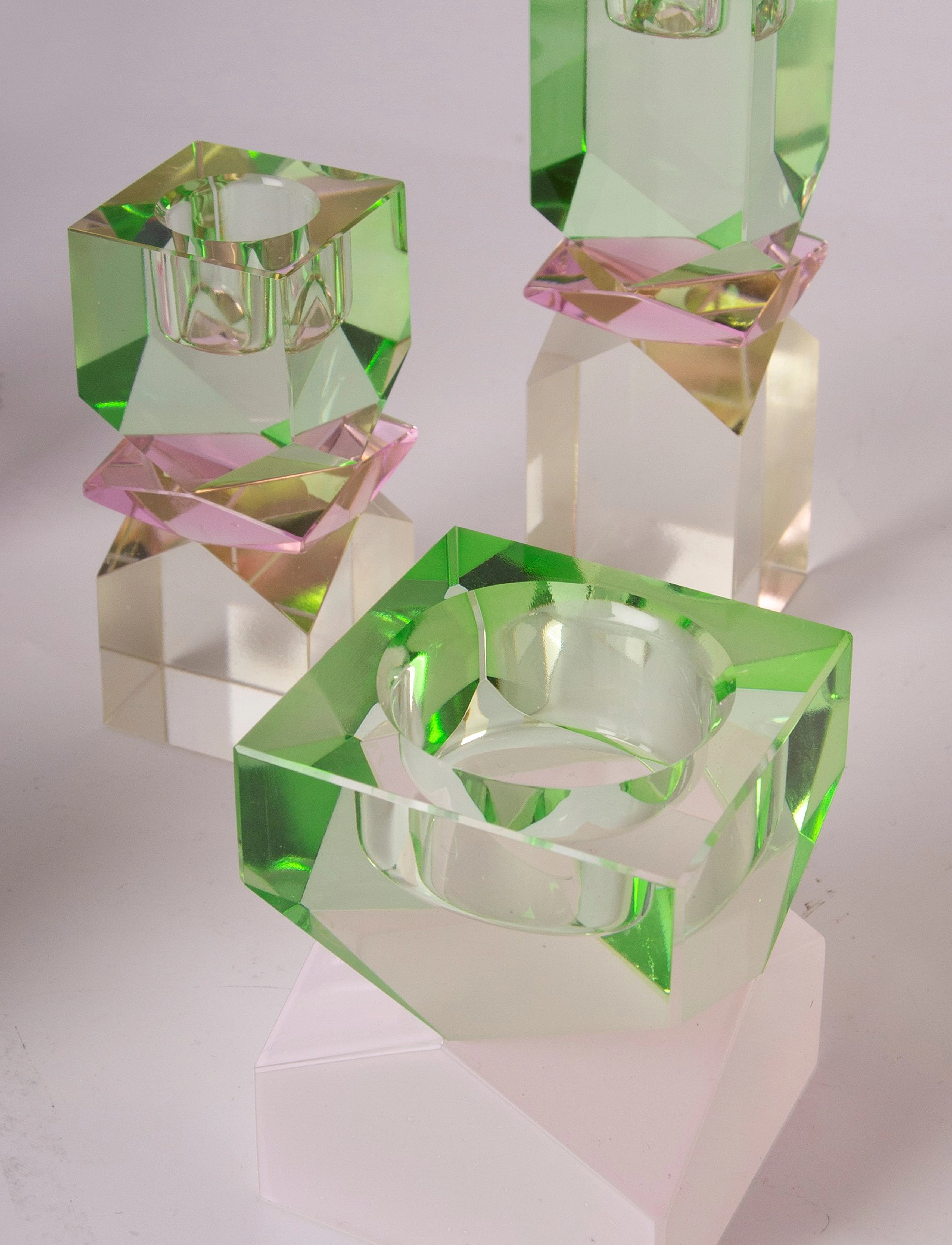 C'est Bon - Crystal candle holder - mint/baby pinkt/butter - 3