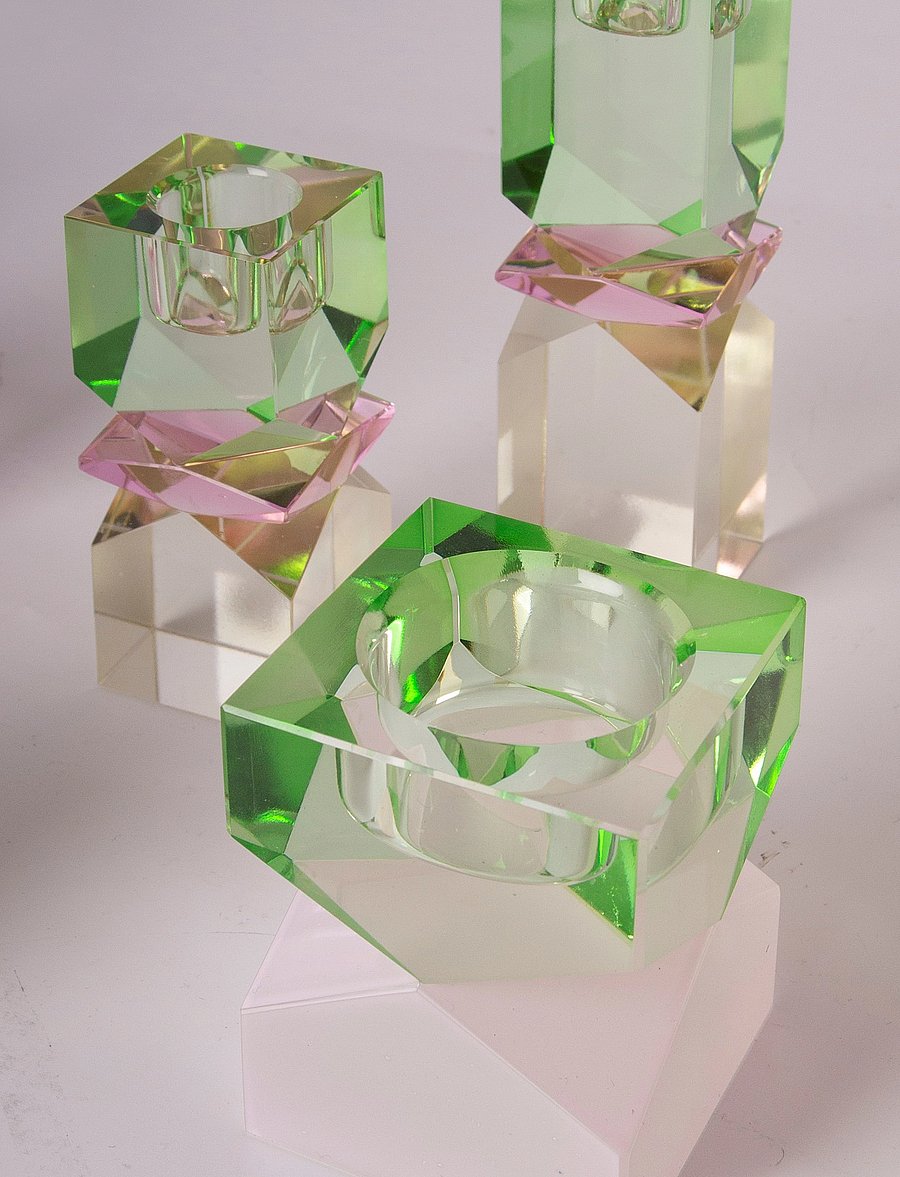 C'est Bon - Crystal candle holder - mint/baby pinkt/butter - 3