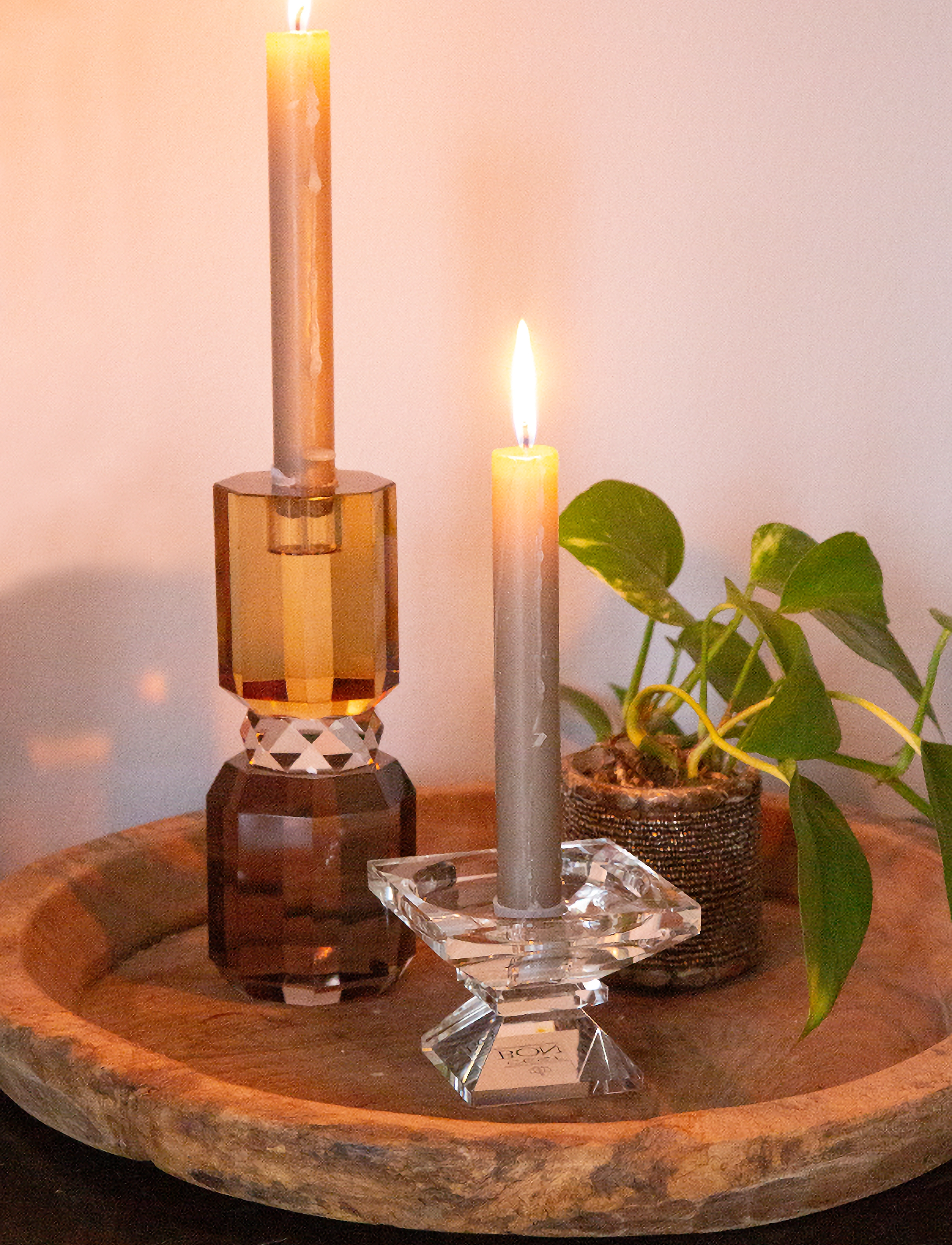 C'est Bon - Crystal candle holder - light brown/clear/smoked gray - 1