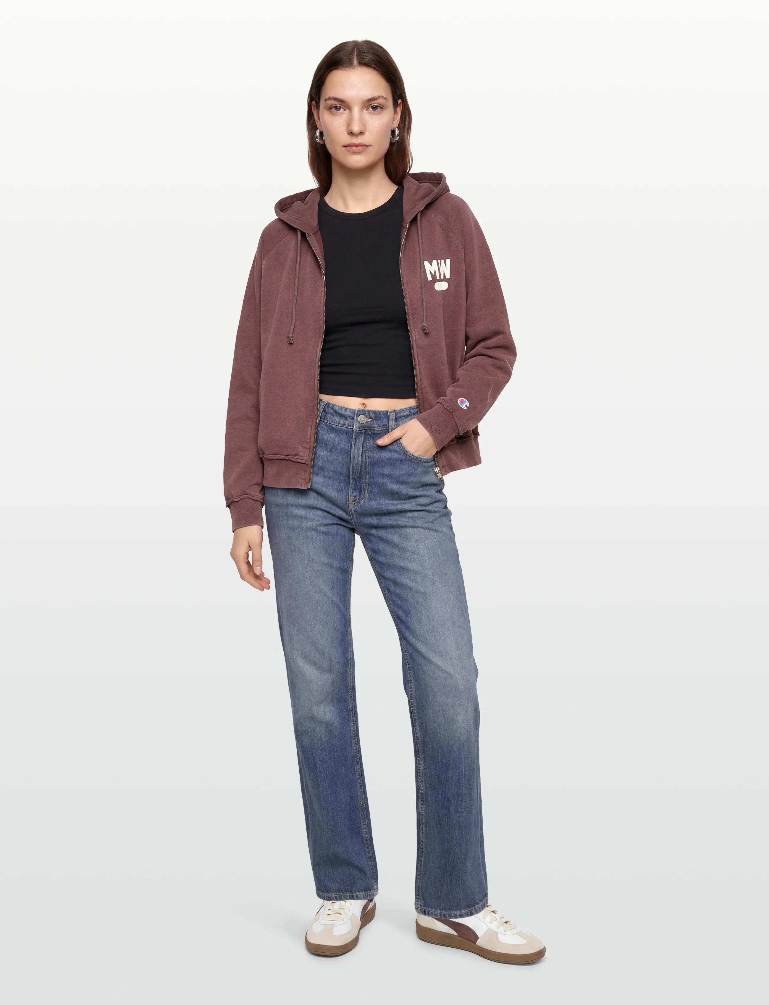 Champion Hooded Full Zip Sweatshirt, M, Brown, Sport Sweatshirts & Hoodies > Sport Hoodies, Dame