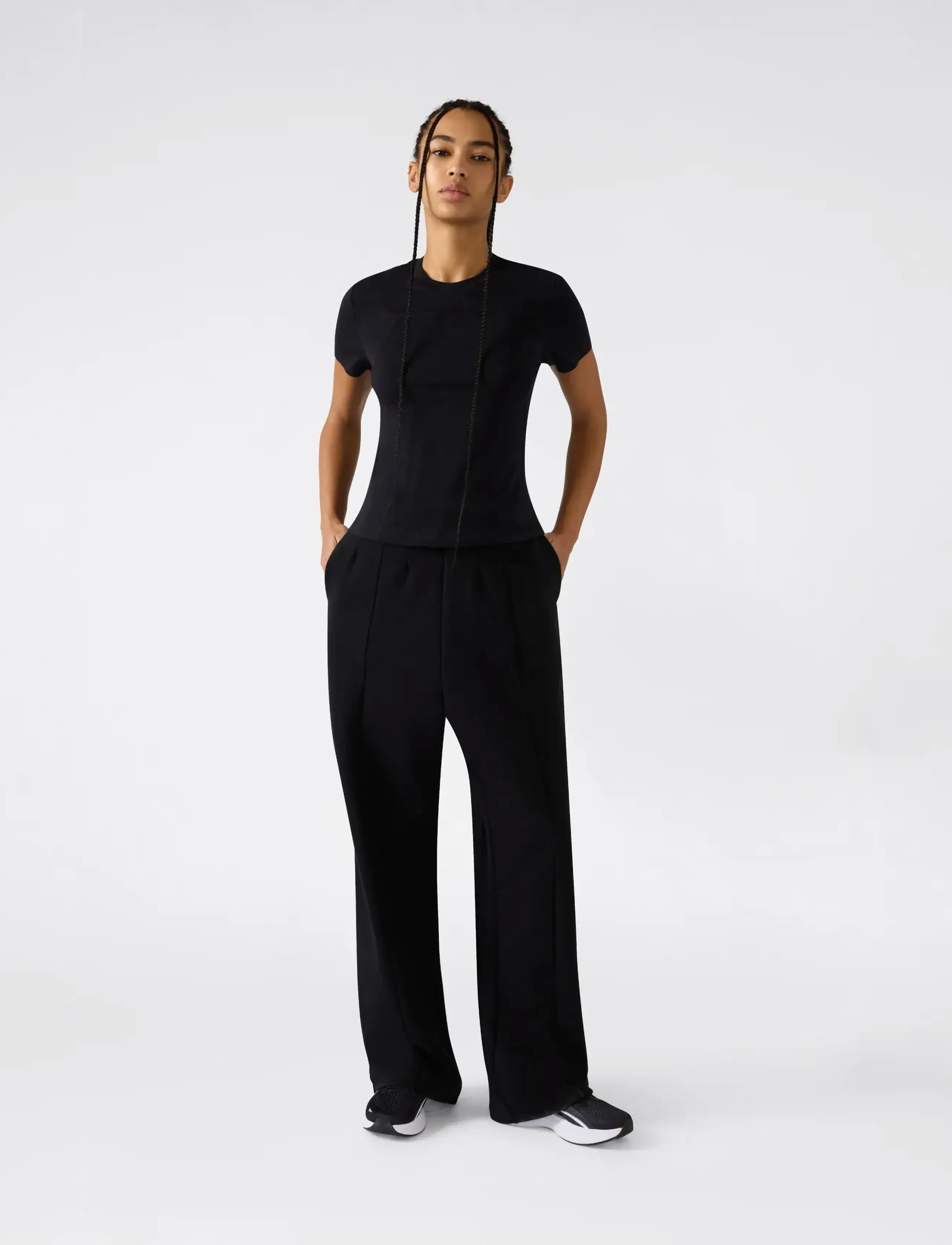 Champion Straight Hem Pants, Kvinder, Højtaljede Vide Bukser, Sort, Str: S