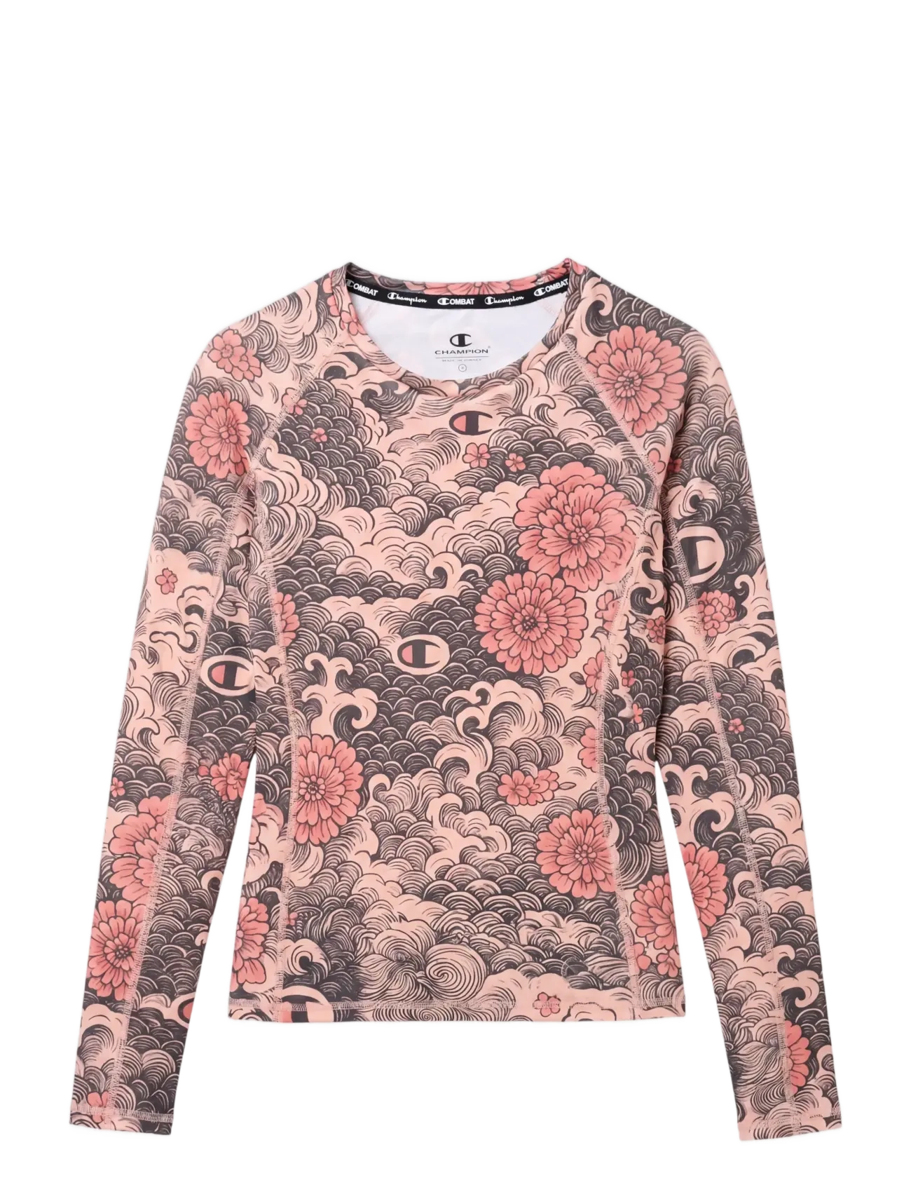 Champion Long Sleeve Crewneck T-Shirt - Langærmede T-shirts - OL018-BUFF/ALLOVER / pink/rose