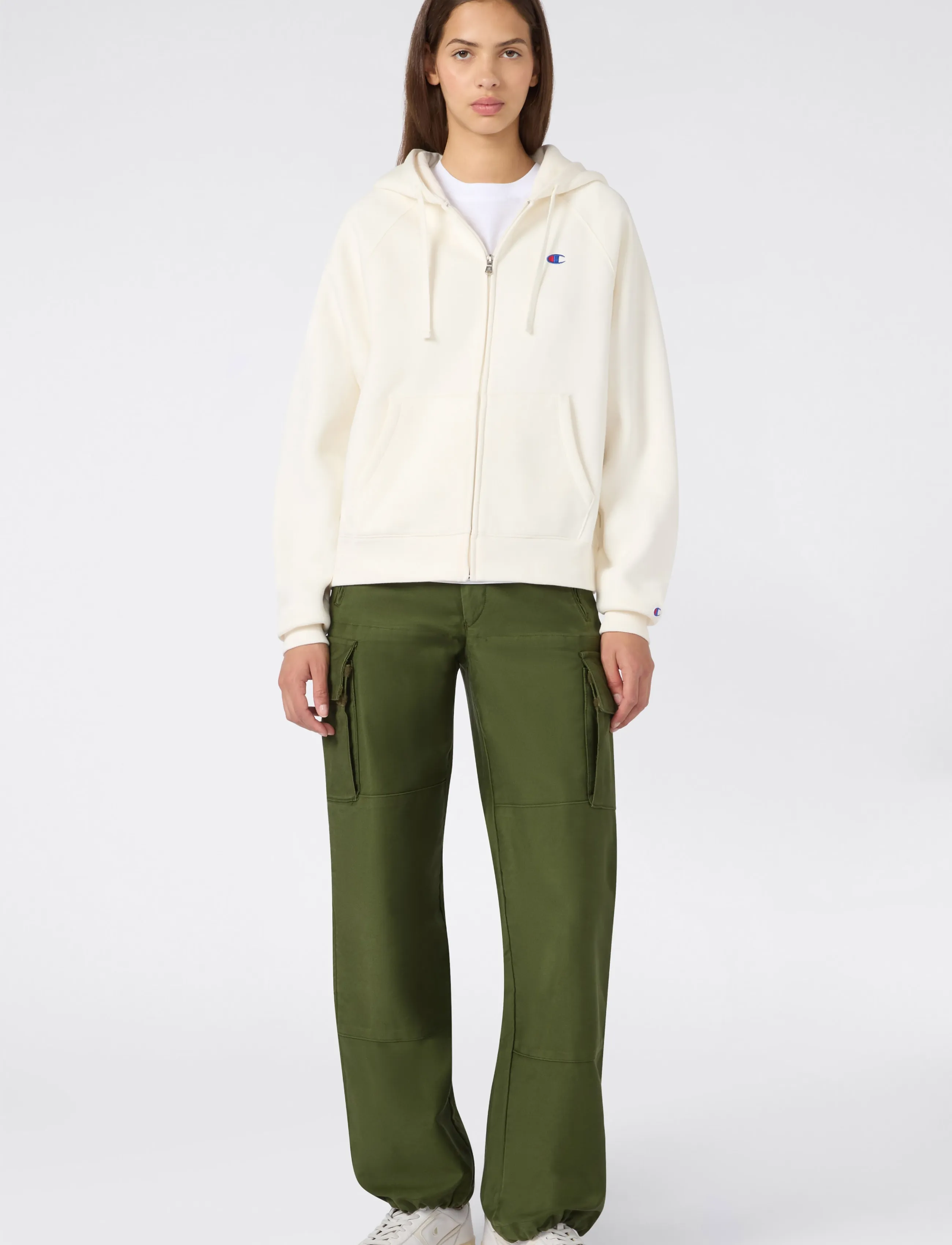 Champion Full Zip Hoodie Sweatshirt, XL, Cream, Sport Sweatshirts & Hoodies > Sport Hoodies, Dame