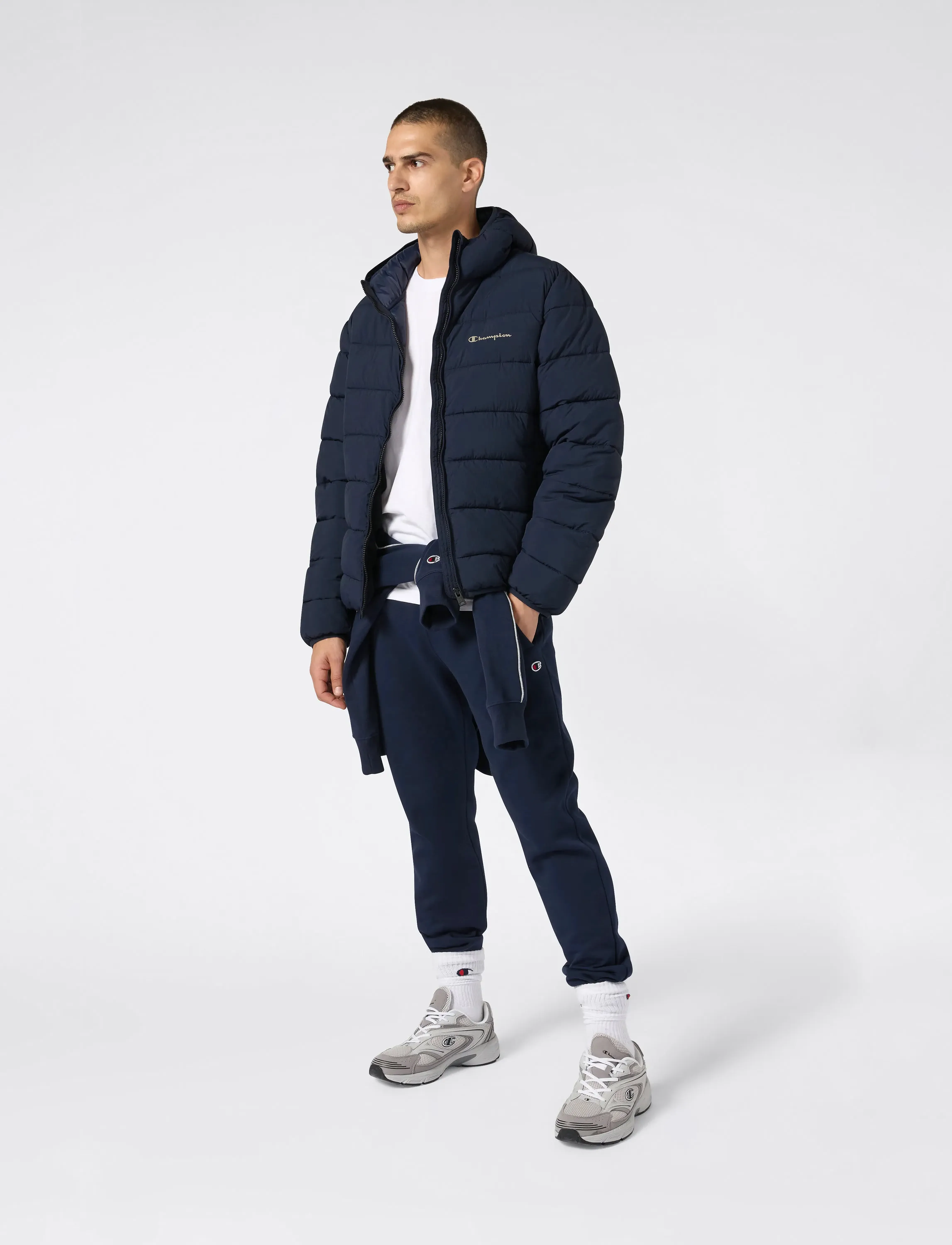 Champion Hooded Jacket, M, Jackets, Marineblau - Padded Männerswear
