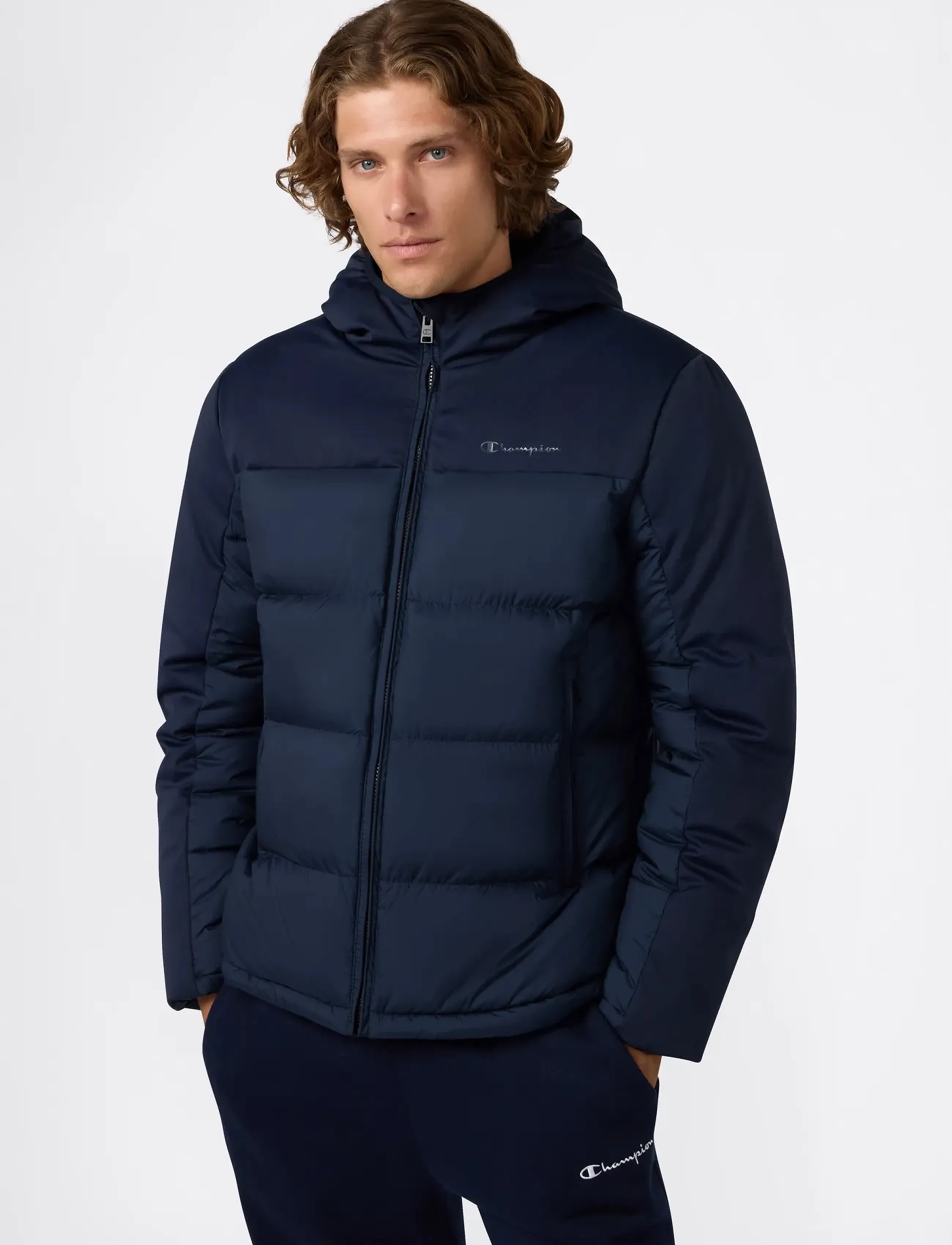 Champion Hooded Jacket, M, Jackets, Marineblau - Padded Männerswear