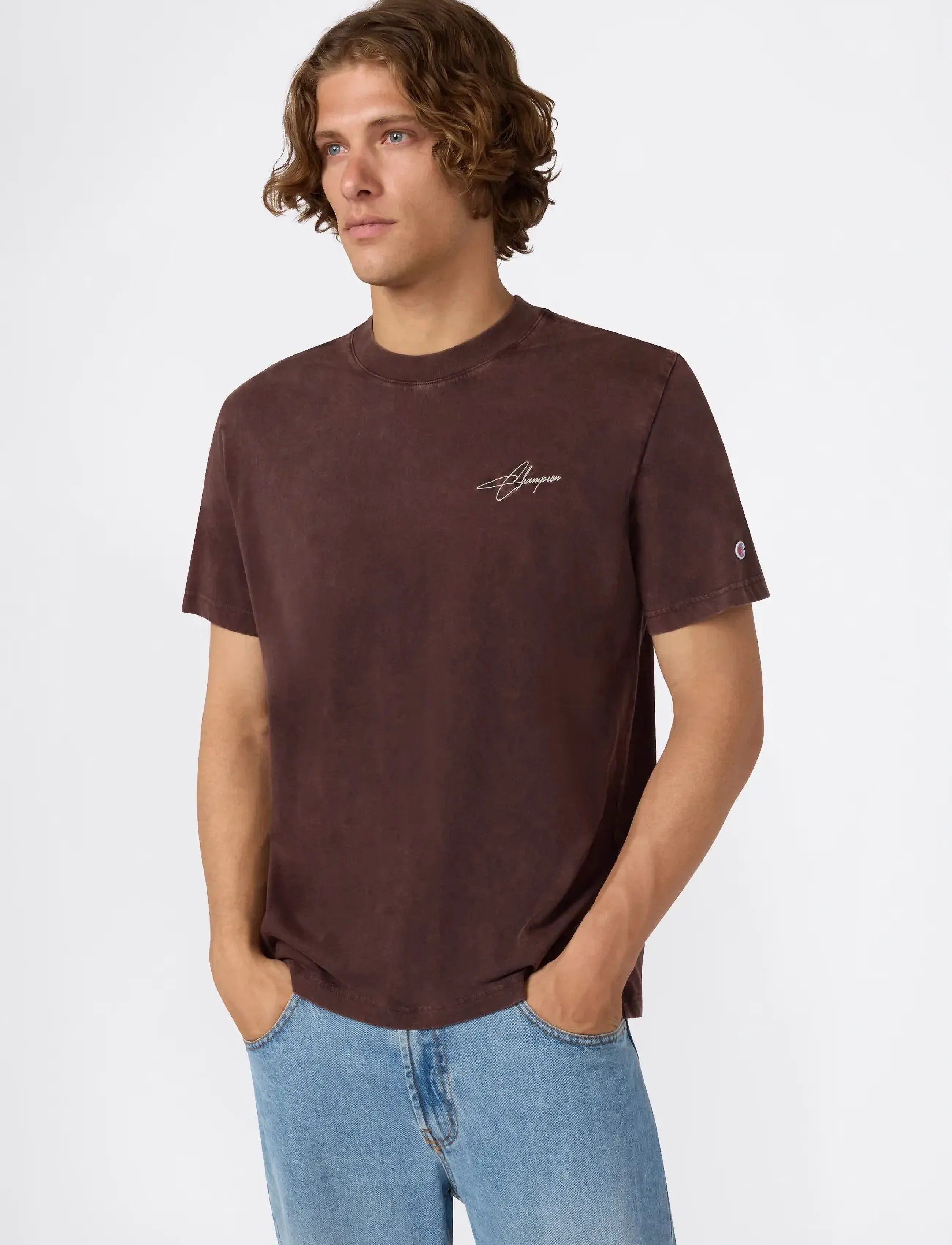 Champion Crewneck T-Shirt, S, T-shirts, Braun - Short-sleeved, Männerswear