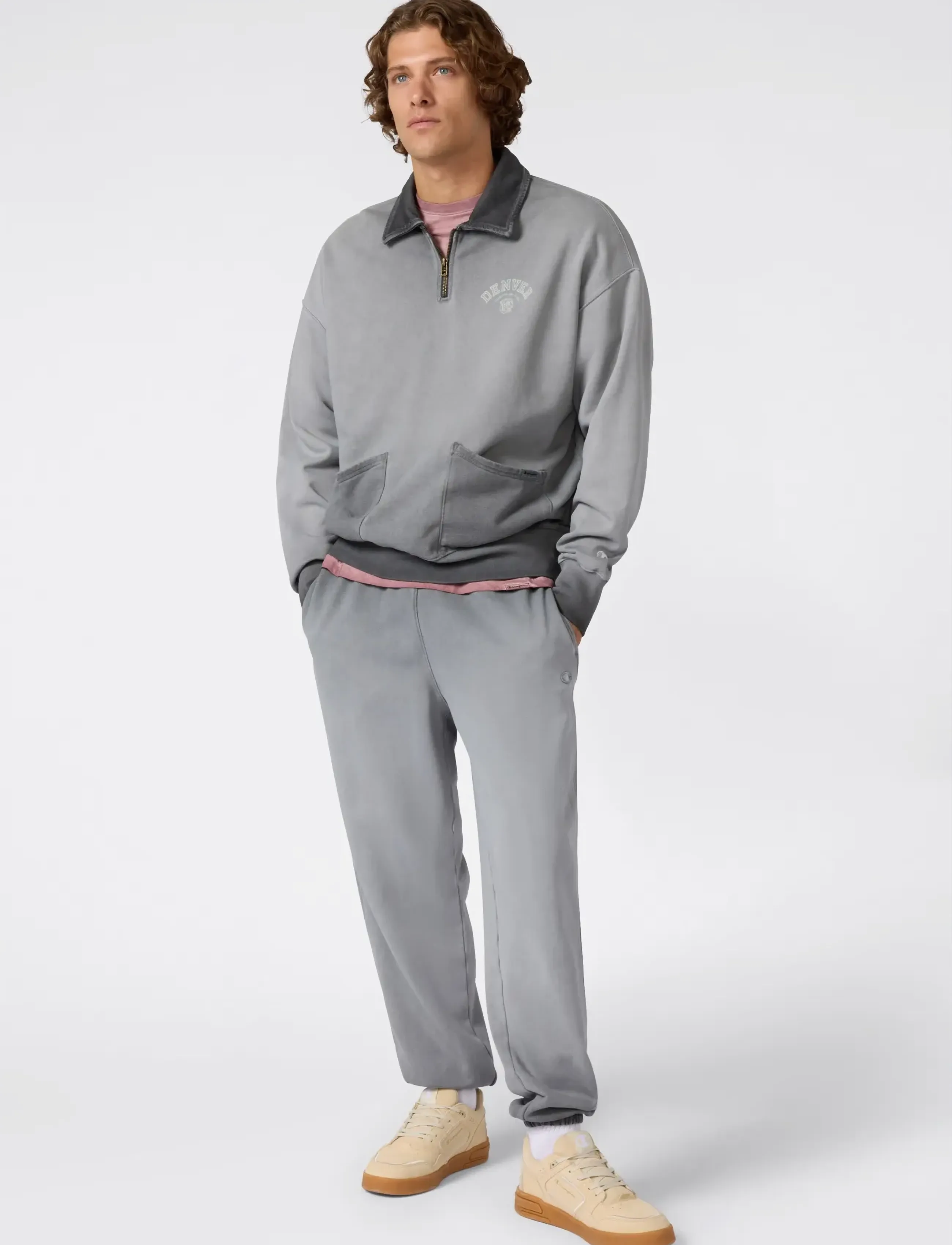 Champion Polo Neck Sweatshirt, L, Polos, Grau - Long-sleeved, Männerswear