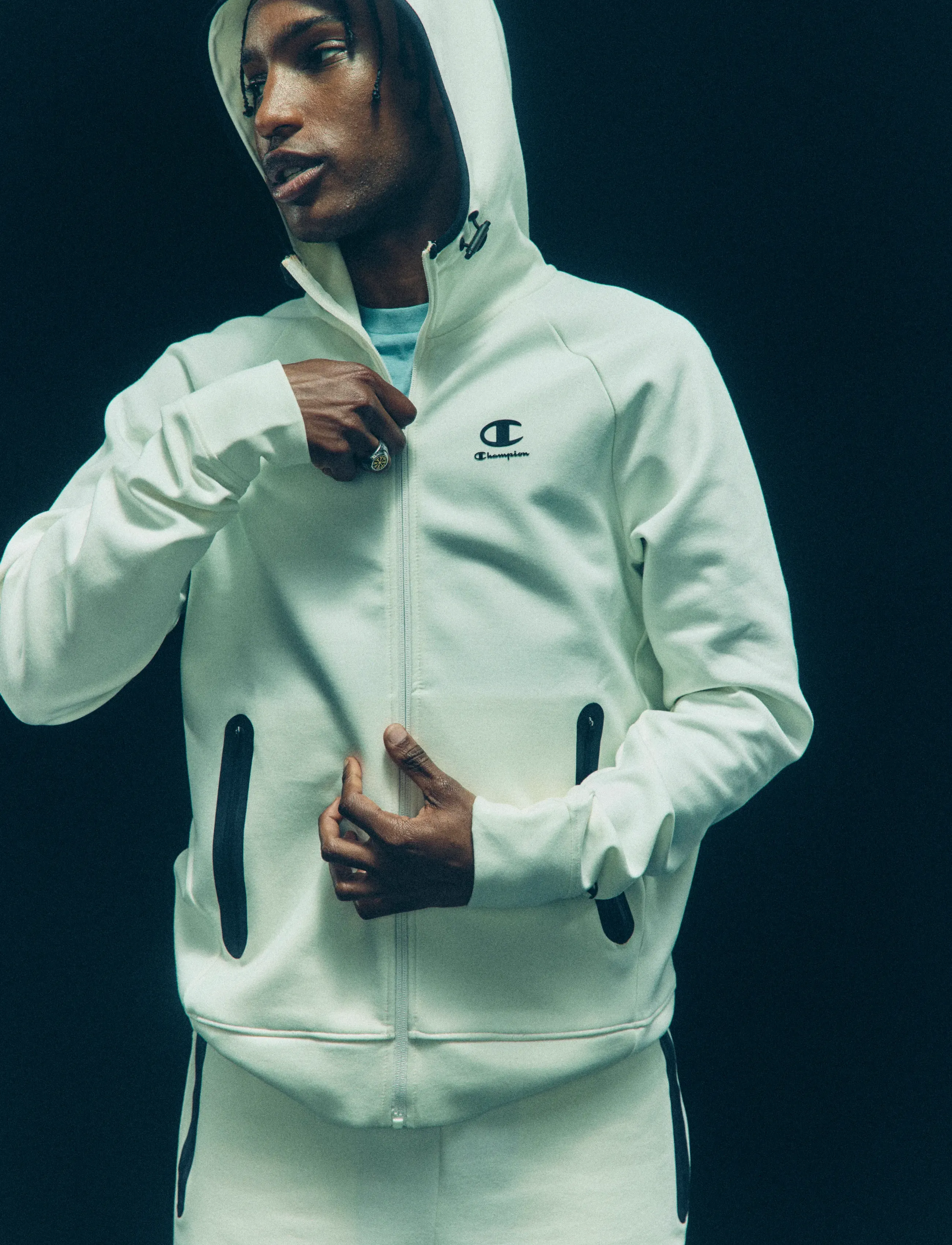Champion Hooded Full Zip Sweatshirt, S, Cream, Sport Sweatshirts & Hoodies > Sport Hoodies, Herre