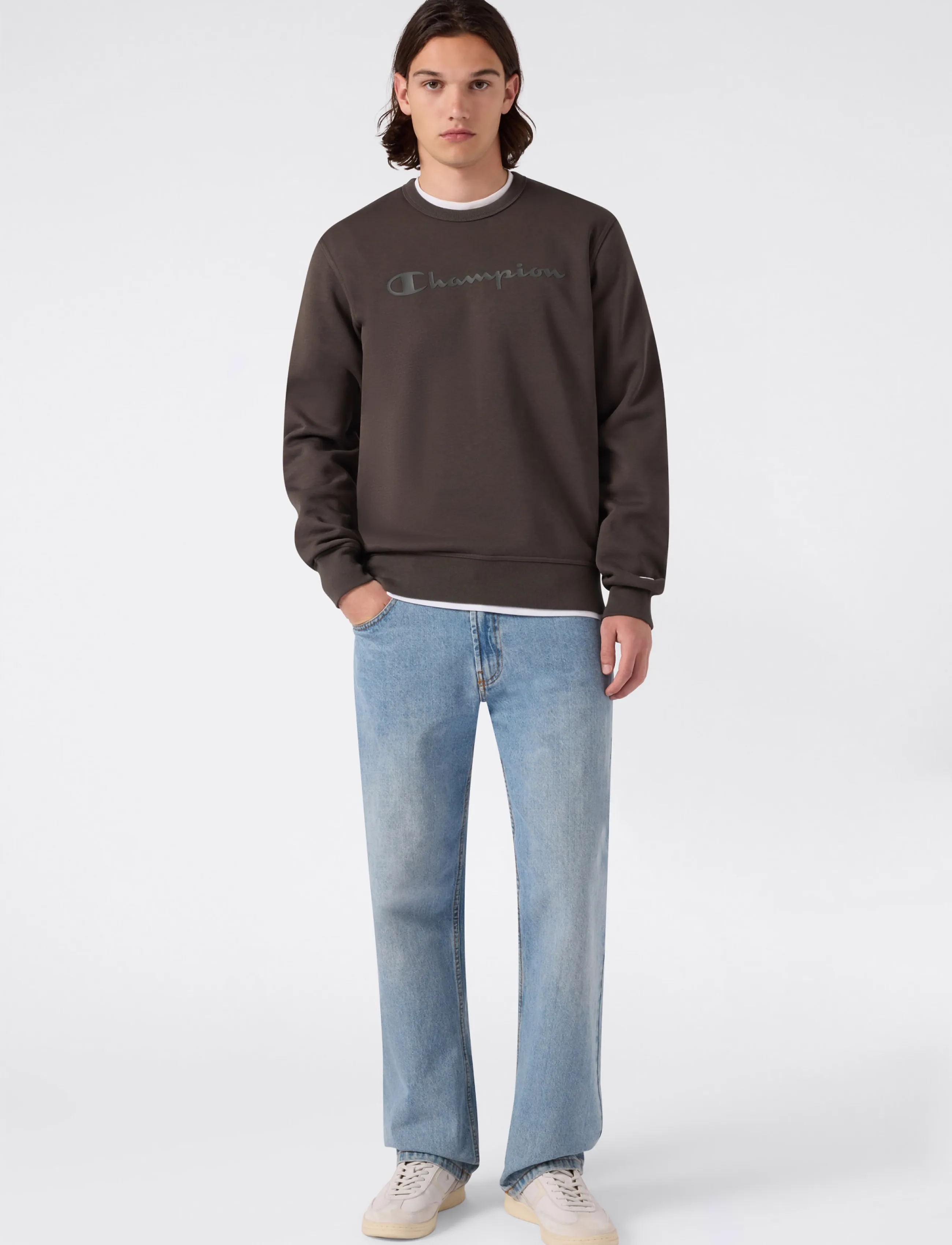 Champion Crewneck Sweatshirt, Mænd, Crewneck Sweatshirt, Kakigrøn, Str: S