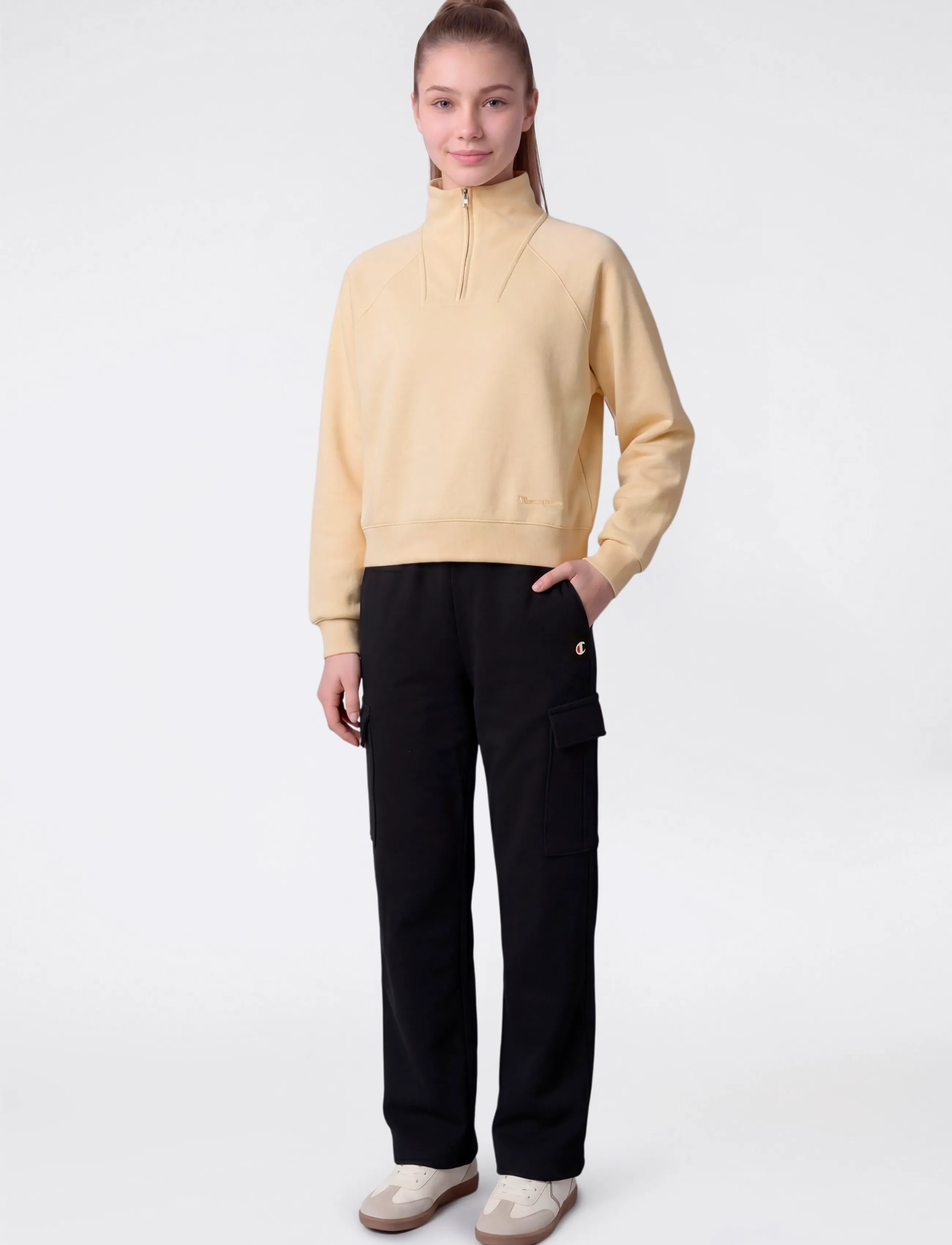 Champion Half Zip Sweatshirt, 174-179, Sweatshirts & Hoodies, Creme - Sweatshirts, Kinder