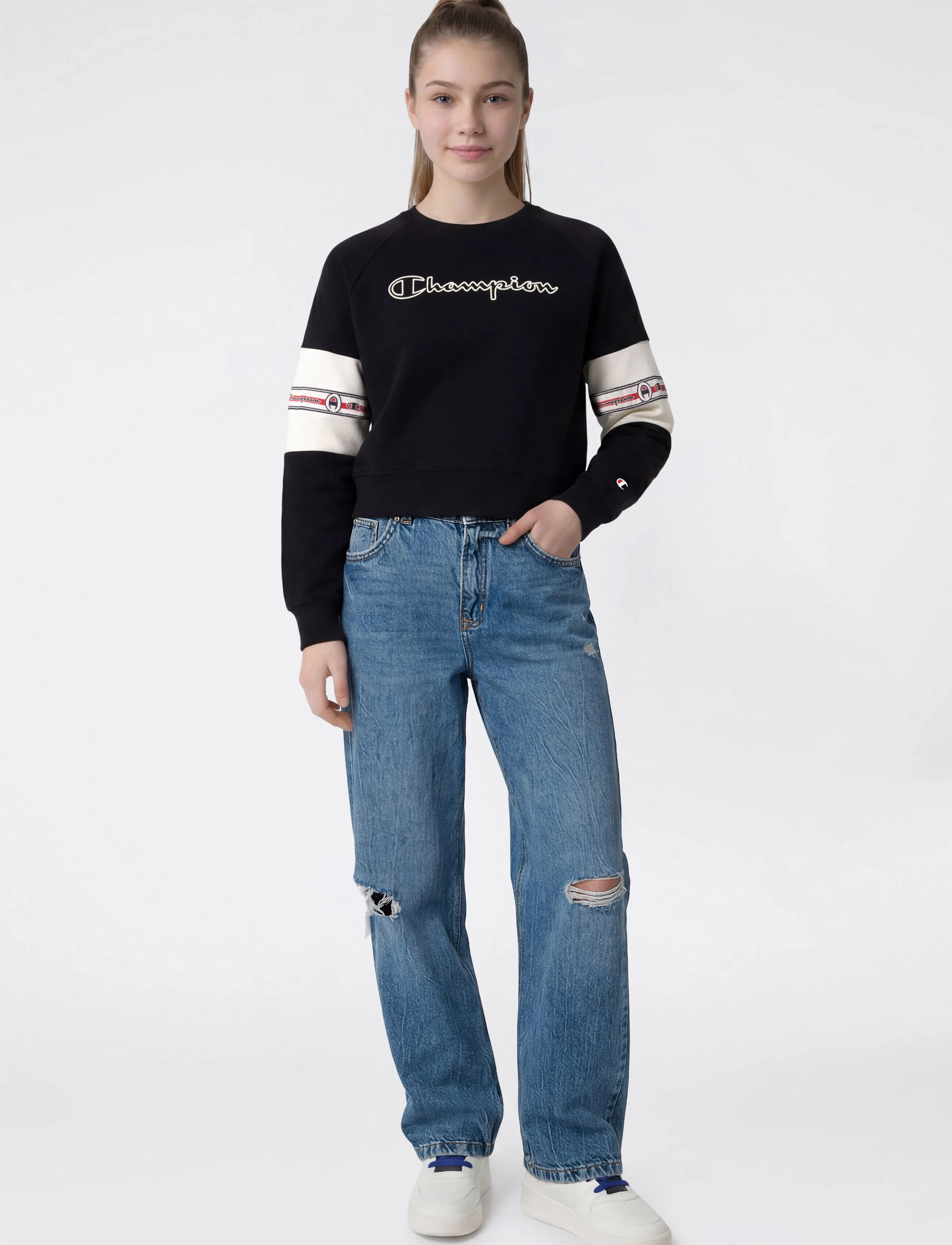 Champion Crewneck Sweatshirt, 114-119, Sweatshirts & Hoodies, Schwarz - Sweatshirts, Kinder