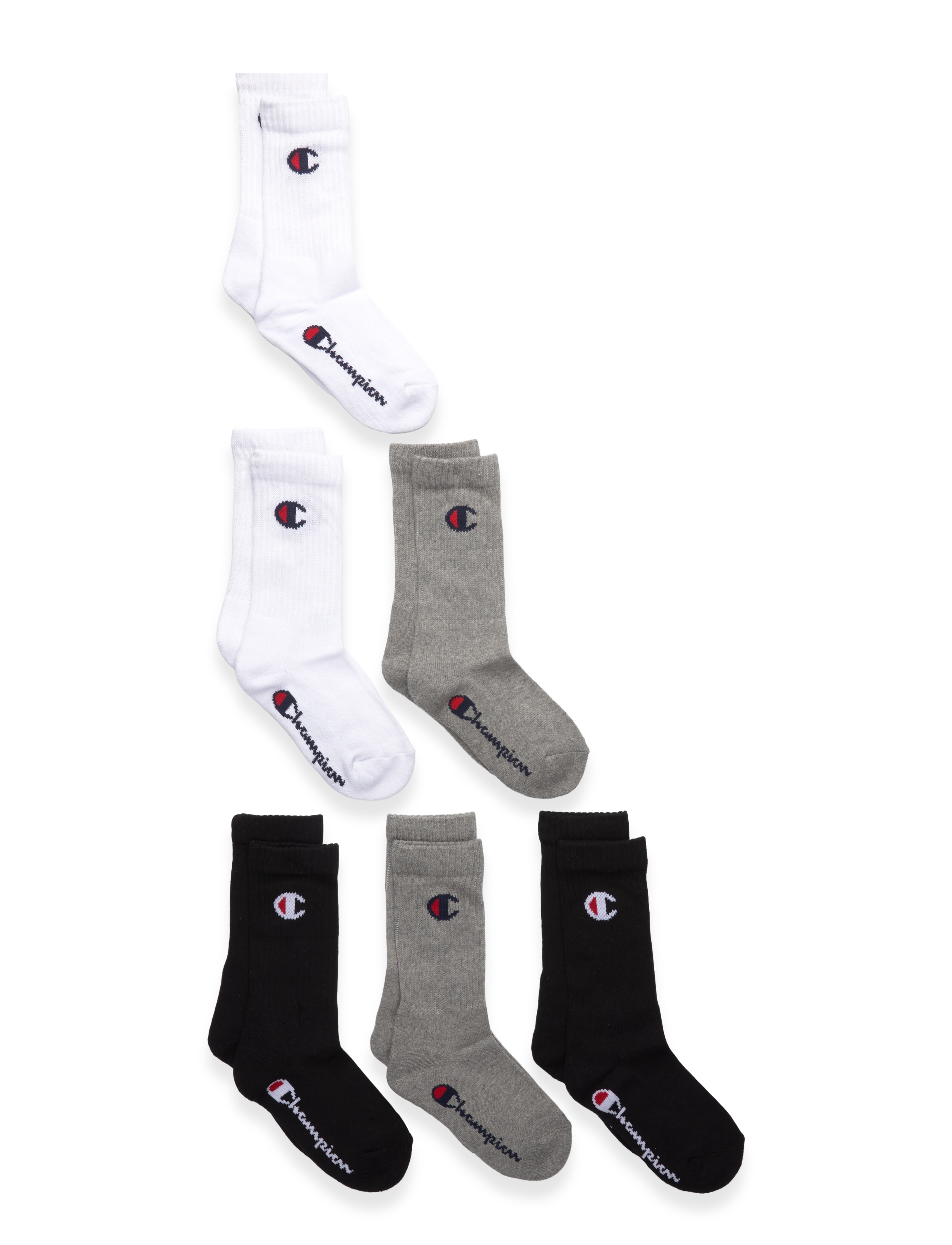 6pk Crew Socks - EM006-OXGM/OXGM/WHT/WHT/NBK/NBK-NS