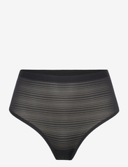 Soft Stretch Stripes High waist thong - BLACK