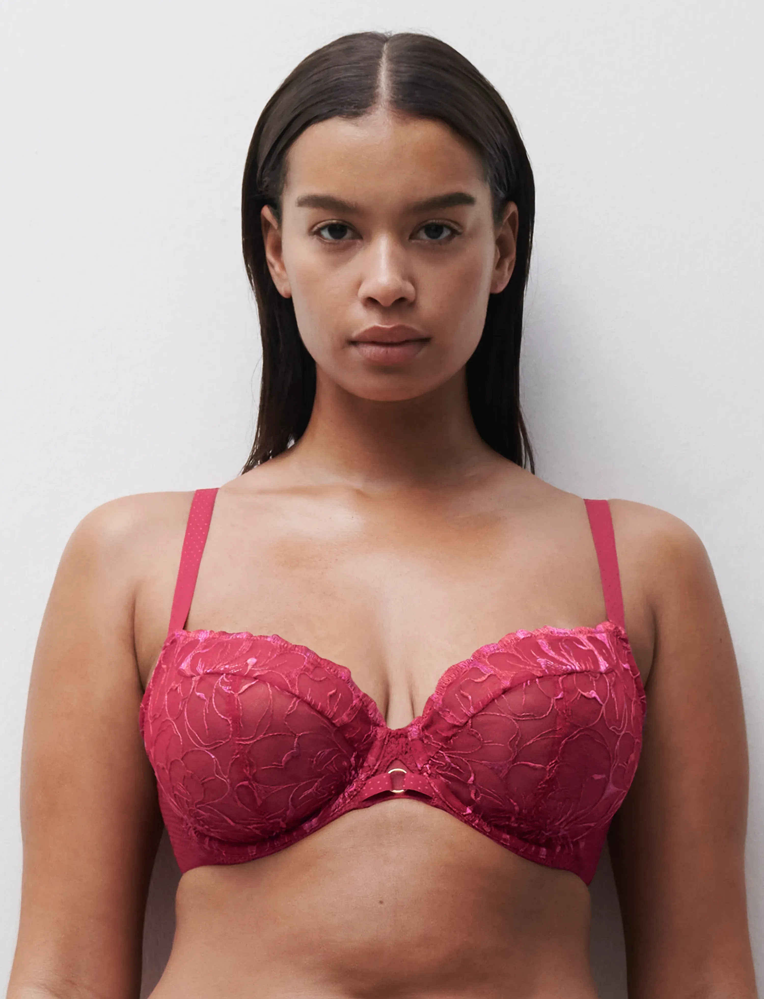 CHANTELLE Fleurs Underwire Covering Bra, 80 F, Bras & Oberteile, Rot - Full Cup Bras, Frauen