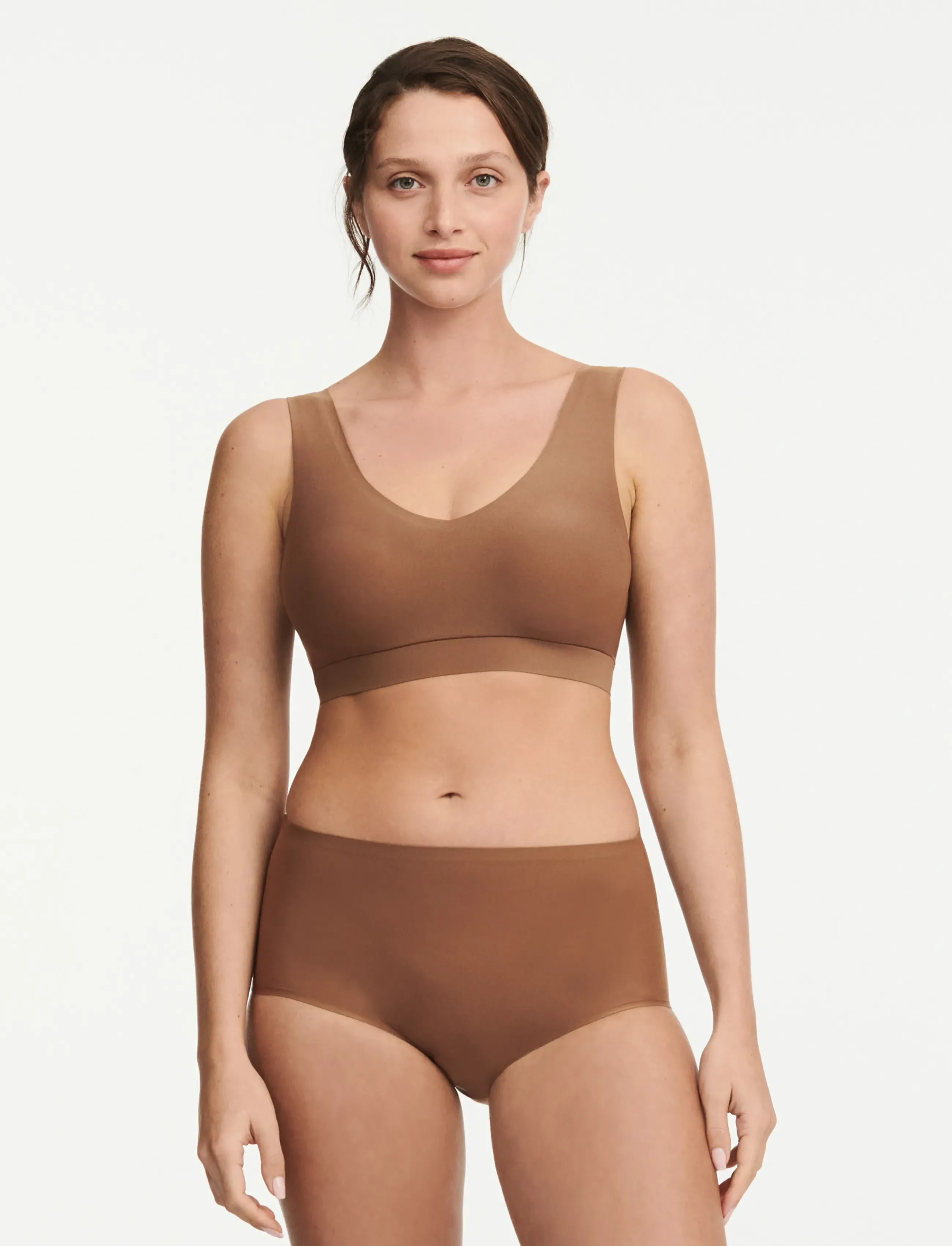CHANTELLE - Soft Stretch Padded V-Neck Top - bh'er uden bøjle - cocoa - 4