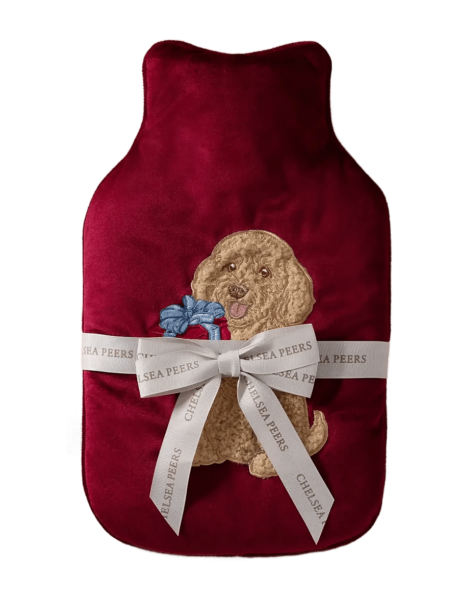 Chelsea Peers - Chip the Dog Embroidered Velvet Hot Water Bottle - sovemasker - red - 1