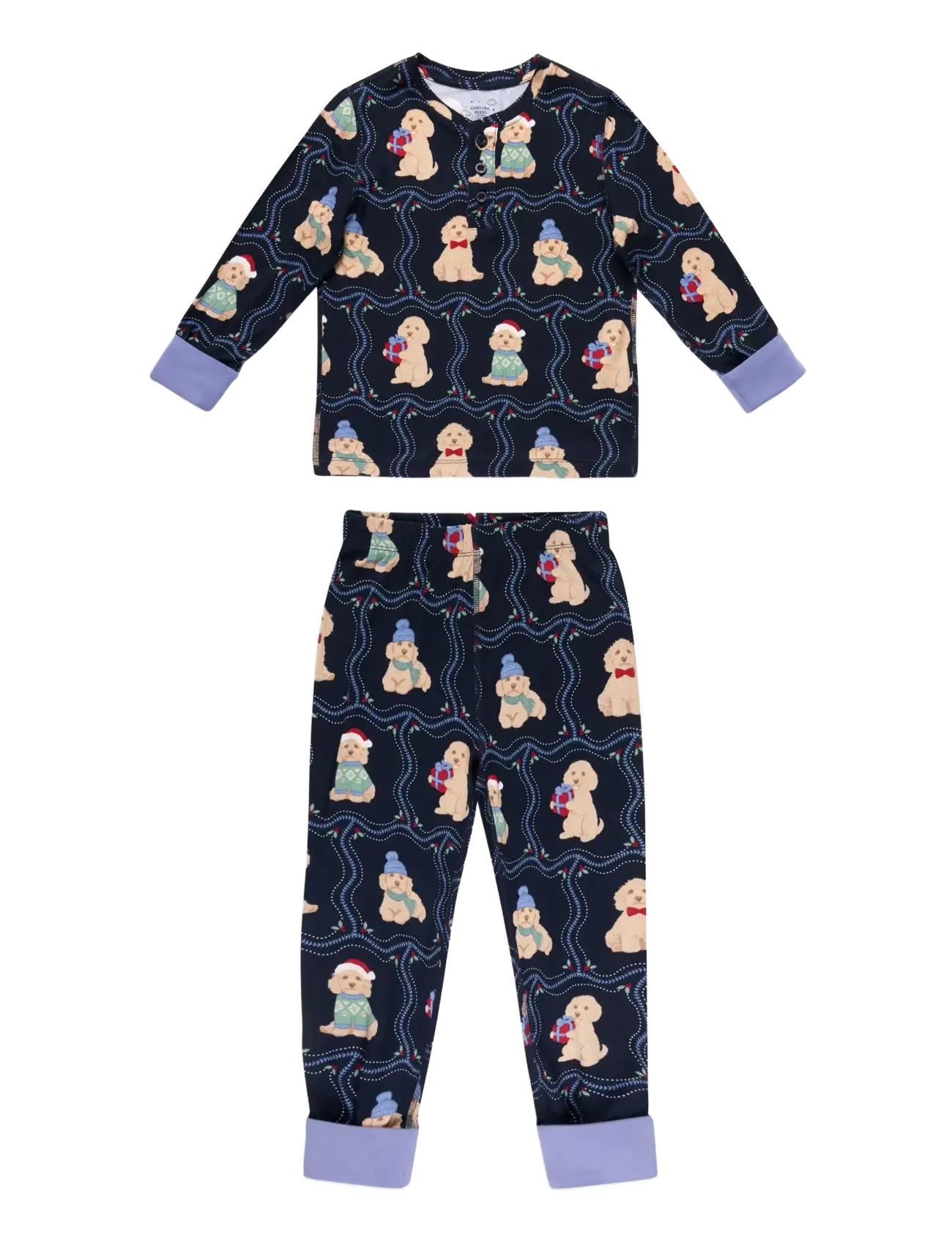 Chelsea Peers - Kids' Chip Christmas Long Pyjama Set - pyjamassæt - navy - 1