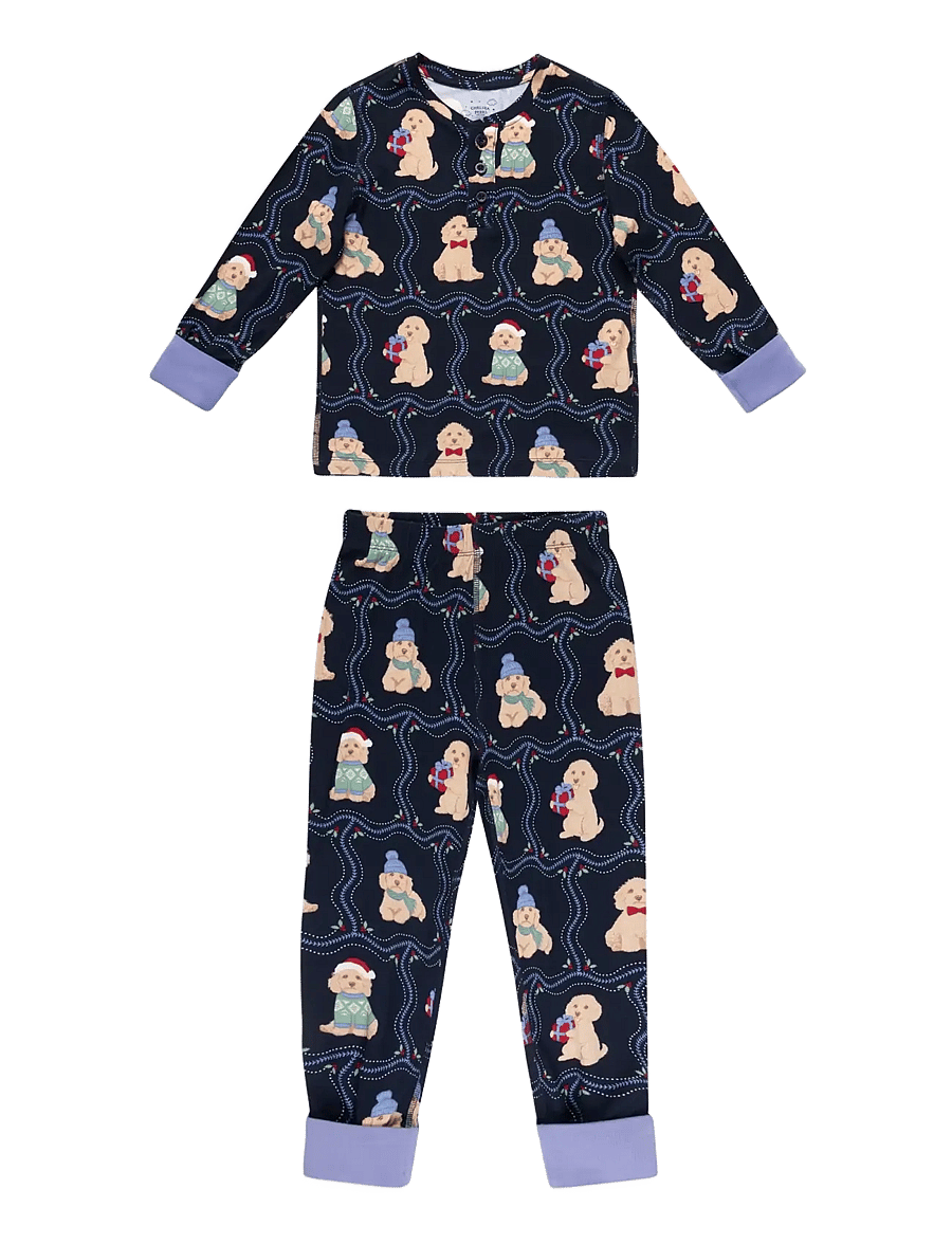 Chelsea Peers - Kids' Chip Christmas Long Pyjama Set - pyjamassæt - navy - 1