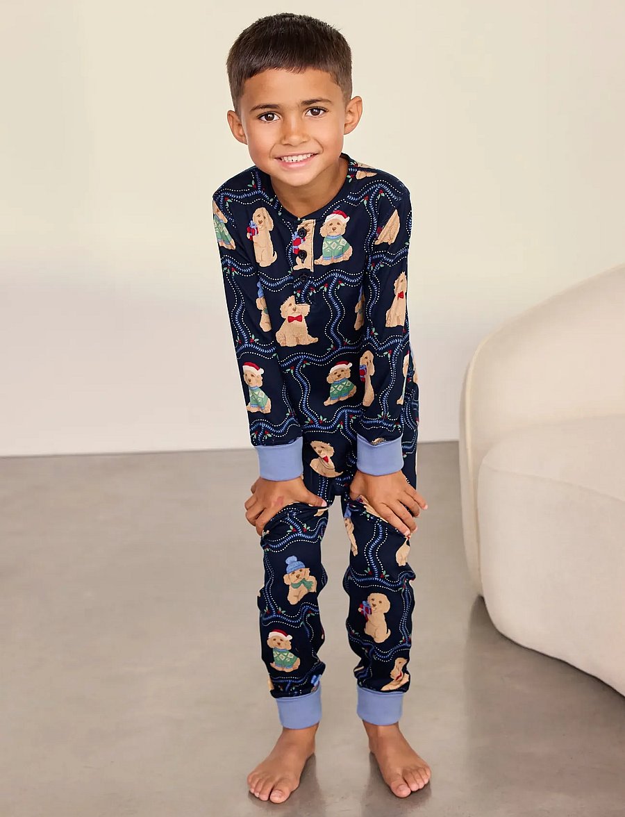 Chelsea Peers - Kids' Chip Christmas Long Pyjama Set - pyjamassæt - navy - 0