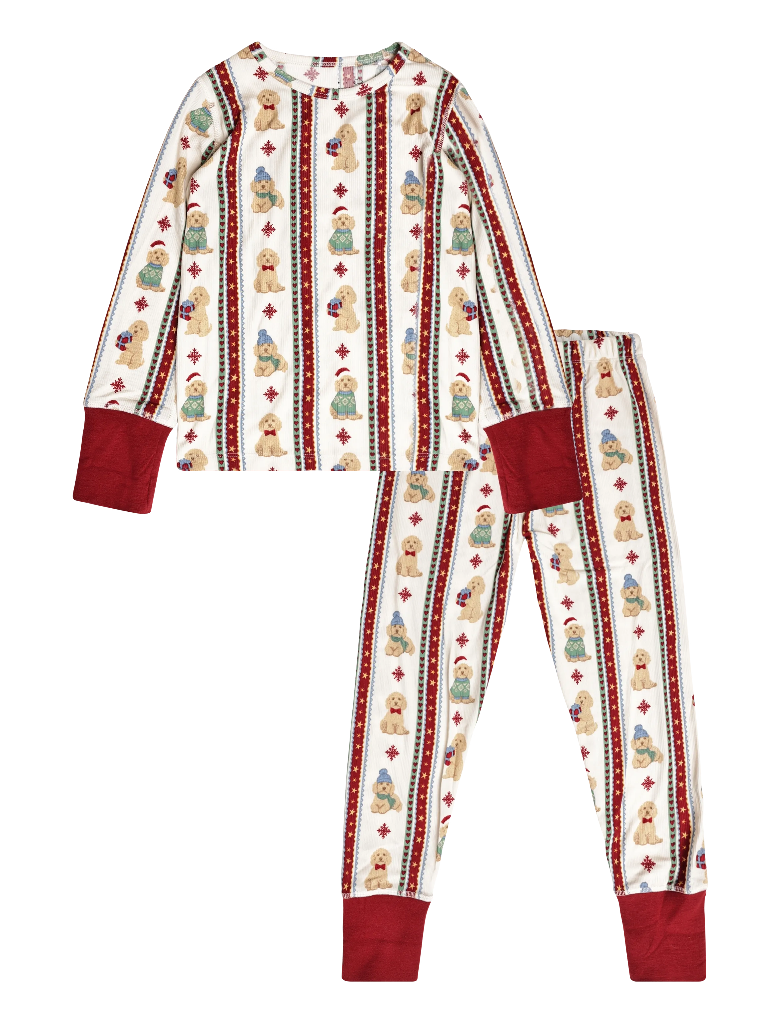 Chelsea Peers - Kids' Chip Christmas Stripe Long Pyjama Set - pyjama-sets - off white - 1