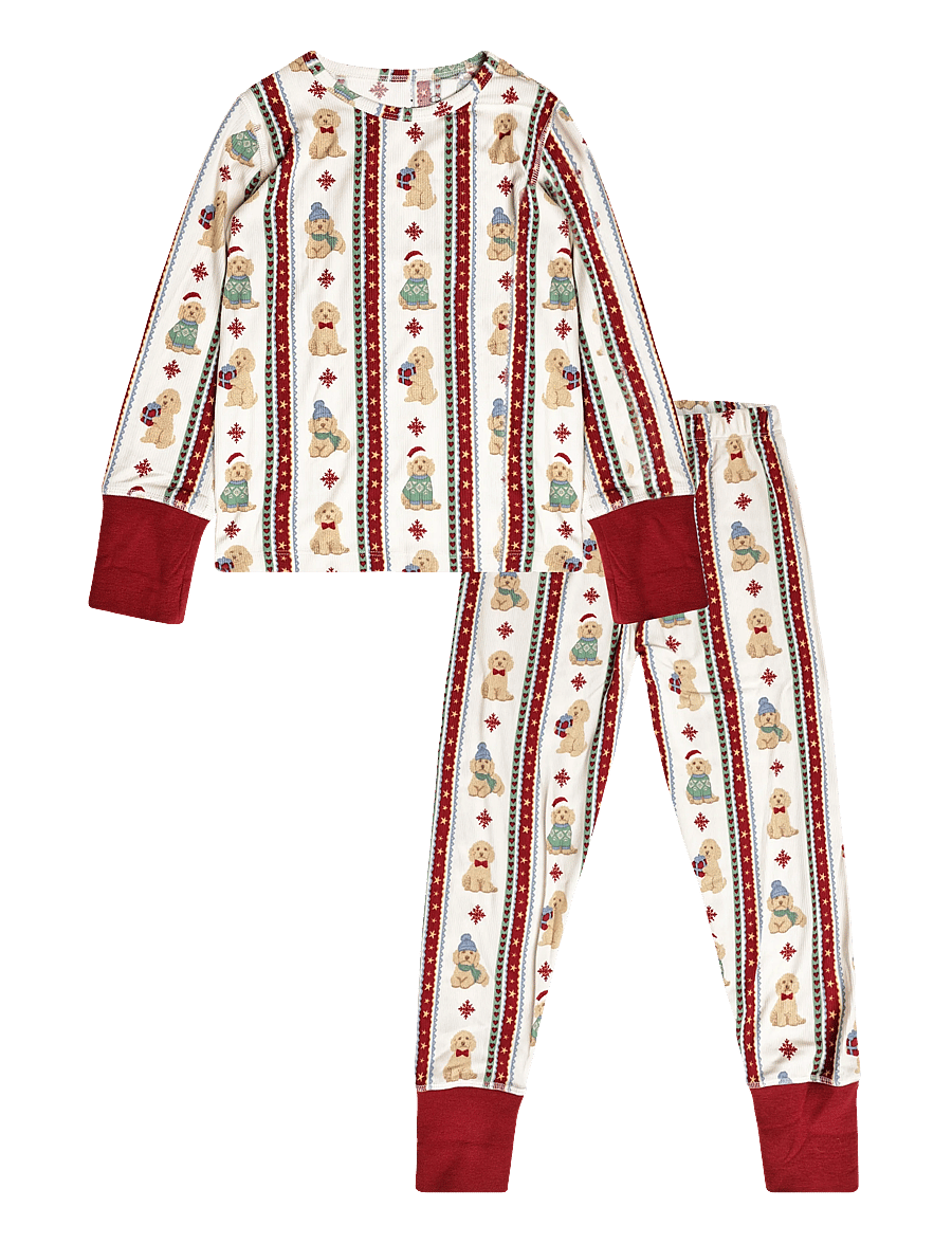 Chelsea Peers - Kids' Chip Christmas Stripe Long Pyjama Set - pyjama-sets - off white - 1