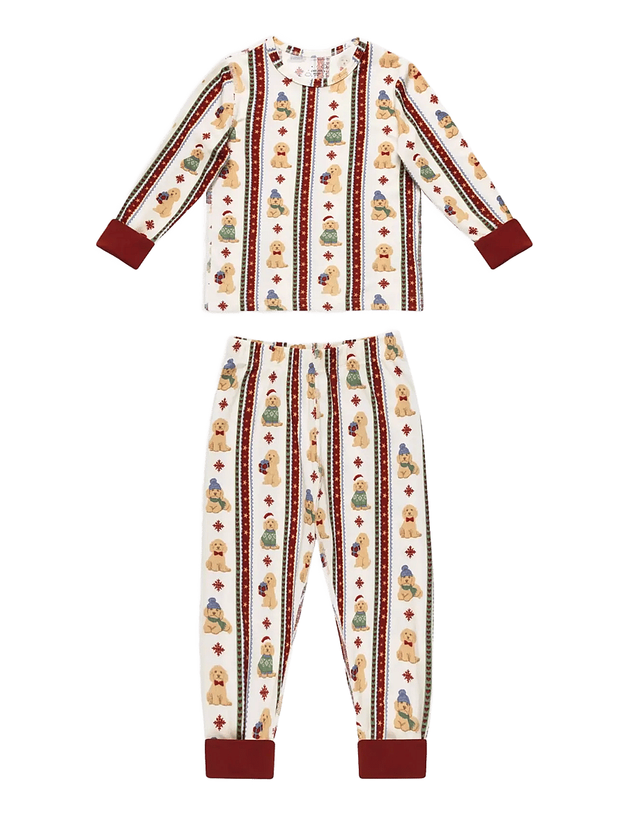 Chelsea Peers - Kids' Chip Christmas Stripe Long Pyjama Set - pyjama-sets - off white - 1