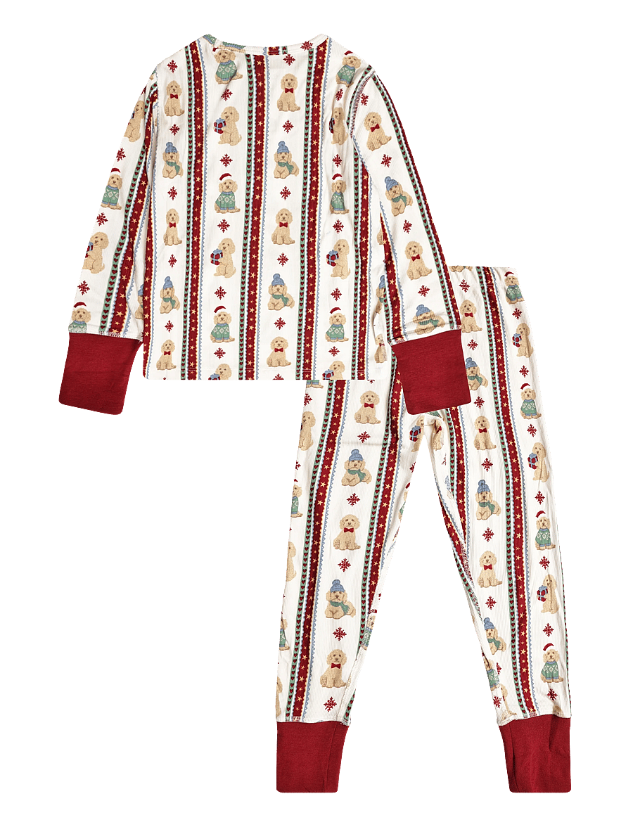Chelsea Peers - Kids' Chip Christmas Stripe Long Pyjama Set - pyjama-sets - off white - 2