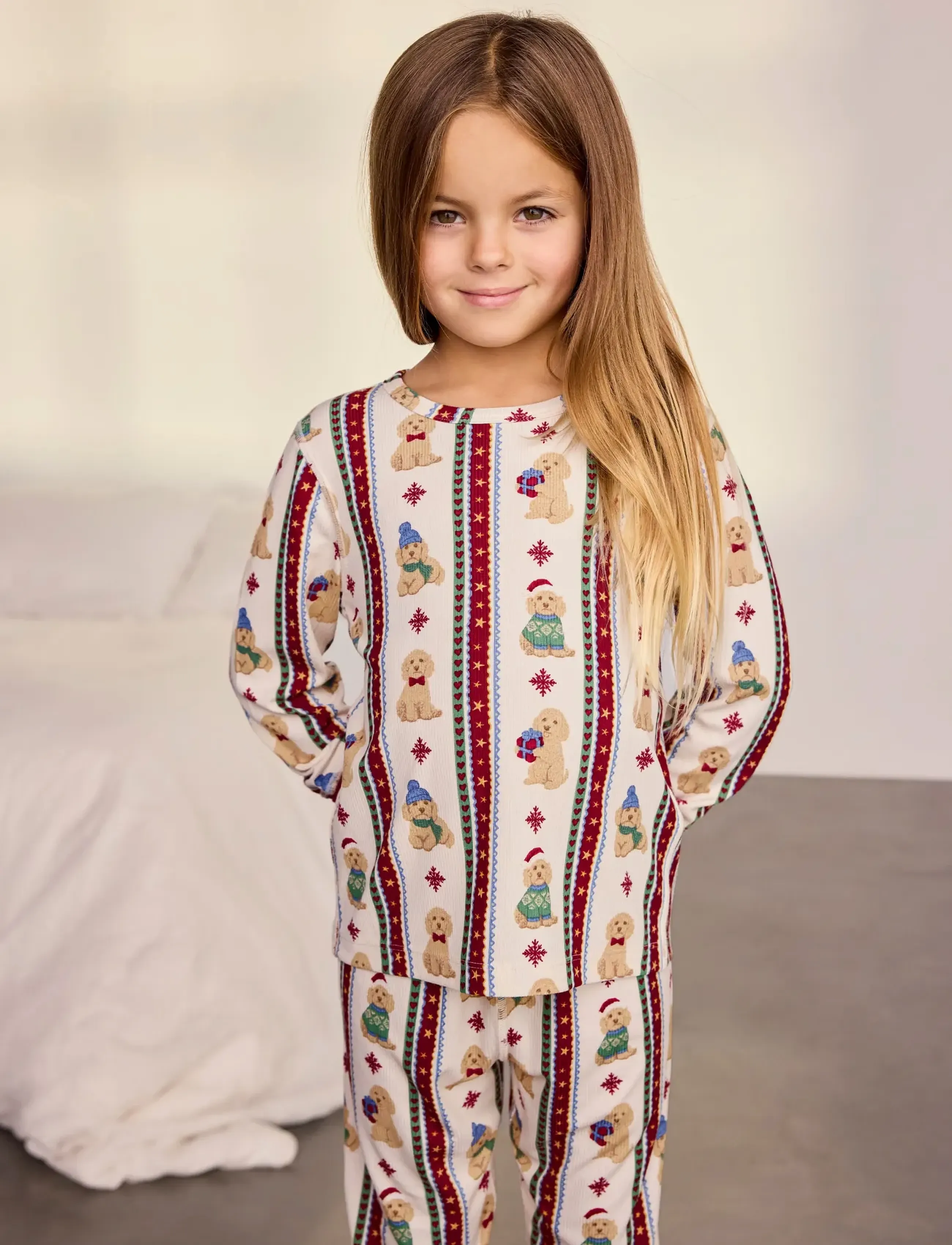 Chelsea Peers - Kids' Chip Christmas Stripe Long Pyjama Set - sets - off white - 0
