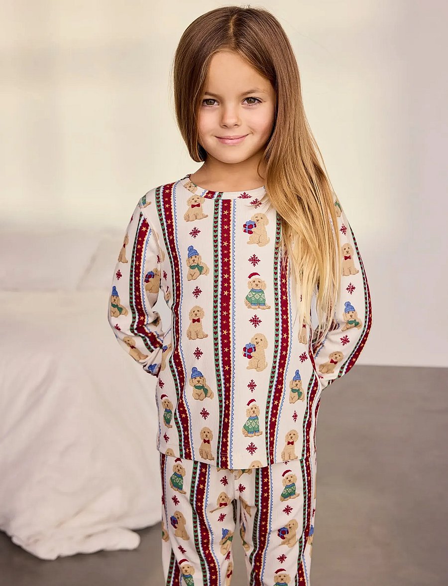 Chelsea Peers - Kids' Chip Christmas Stripe Long Pyjama Set - pyjama-sets - off white - 0