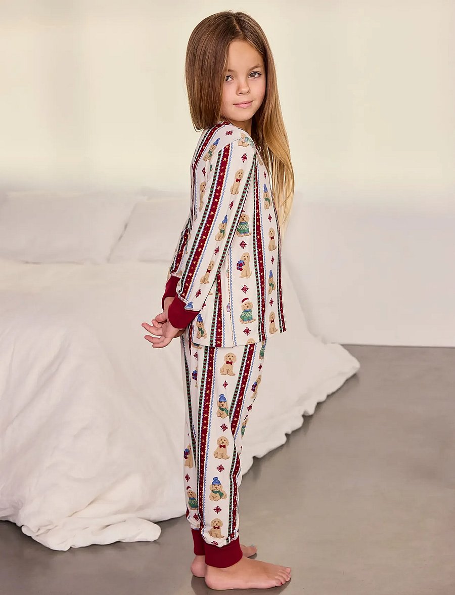 Chelsea Peers - Kids' Chip Christmas Stripe Long Pyjama Set - pyjama-sets - off white - 2