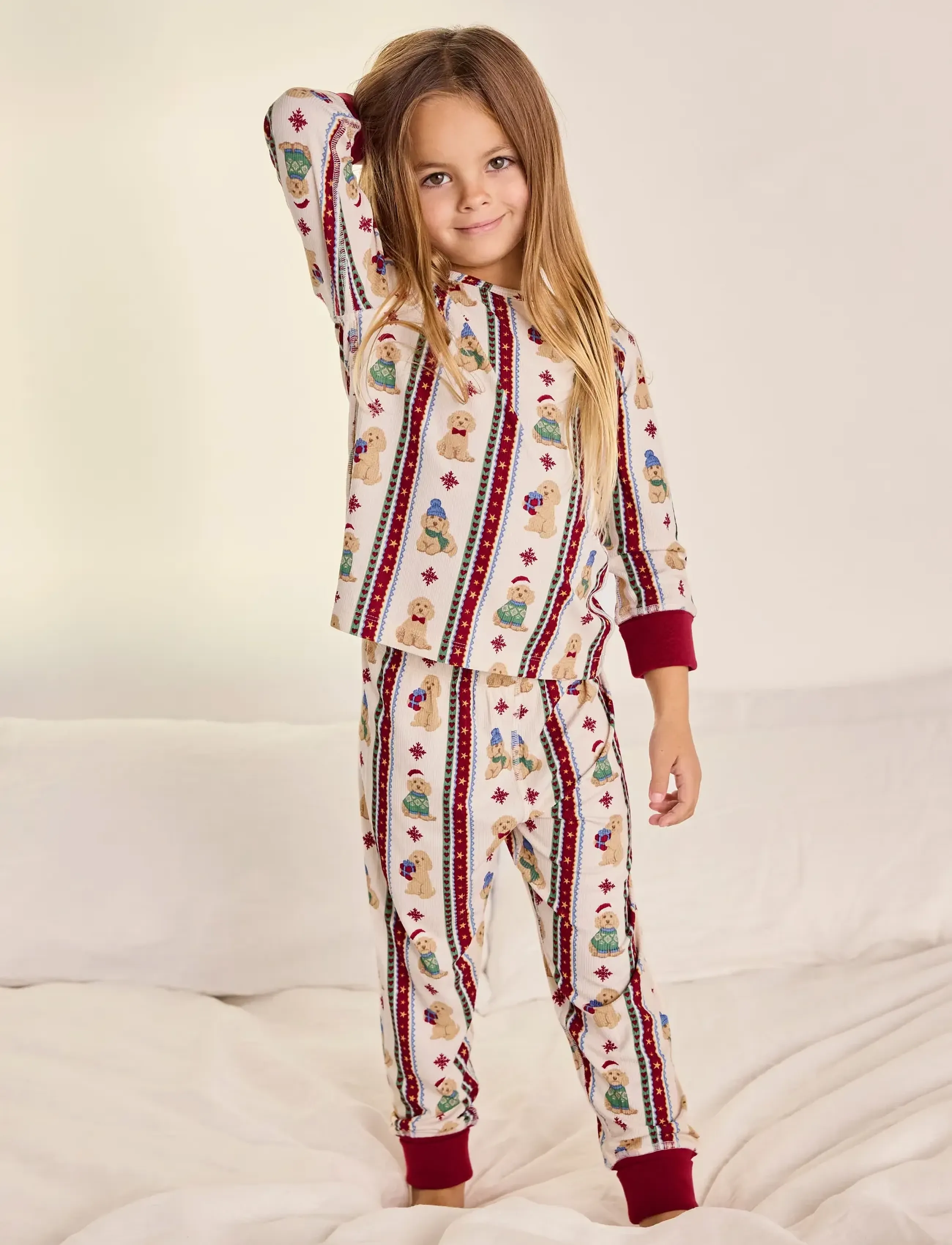 Chelsea Peers - Kids' Chip Christmas Stripe Long Pyjama Set - sets - off white - 4