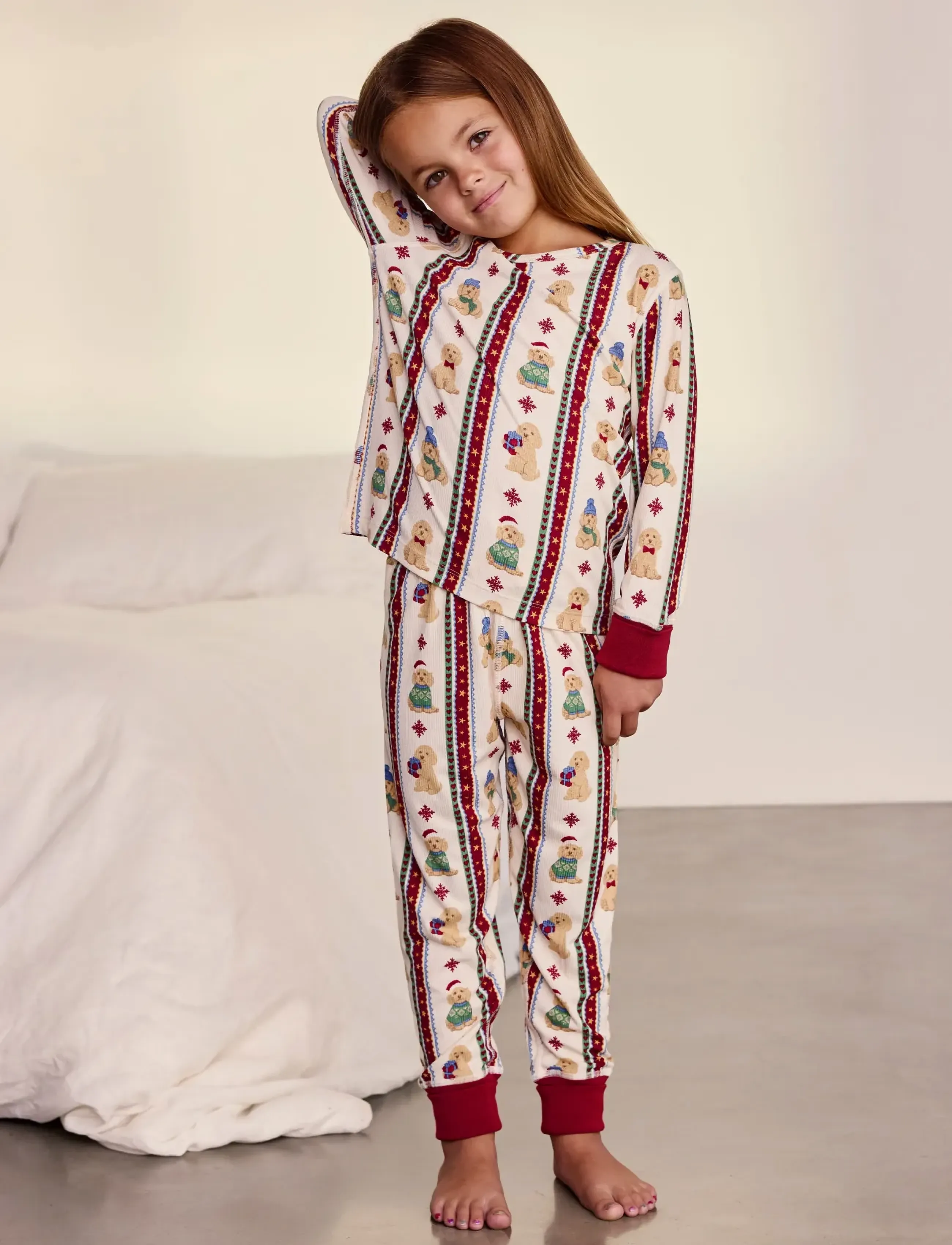 Chelsea Peers - Kids' Chip Christmas Stripe Long Pyjama Set - sets - off white - 5